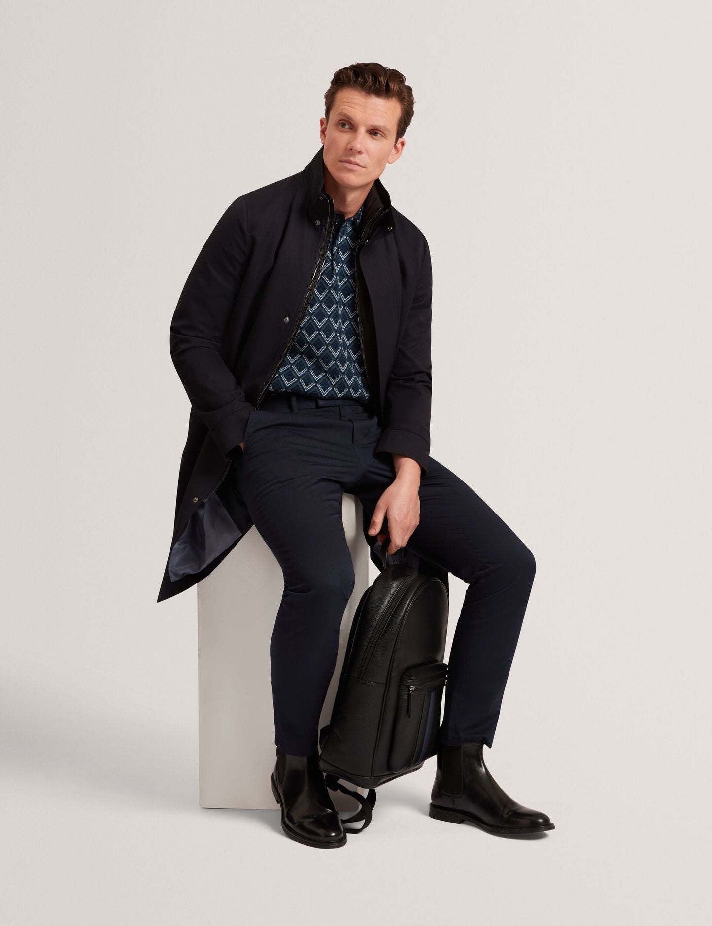 Ted Baker RUABON Funnel Neck Longline Jacket With Liner NAVY