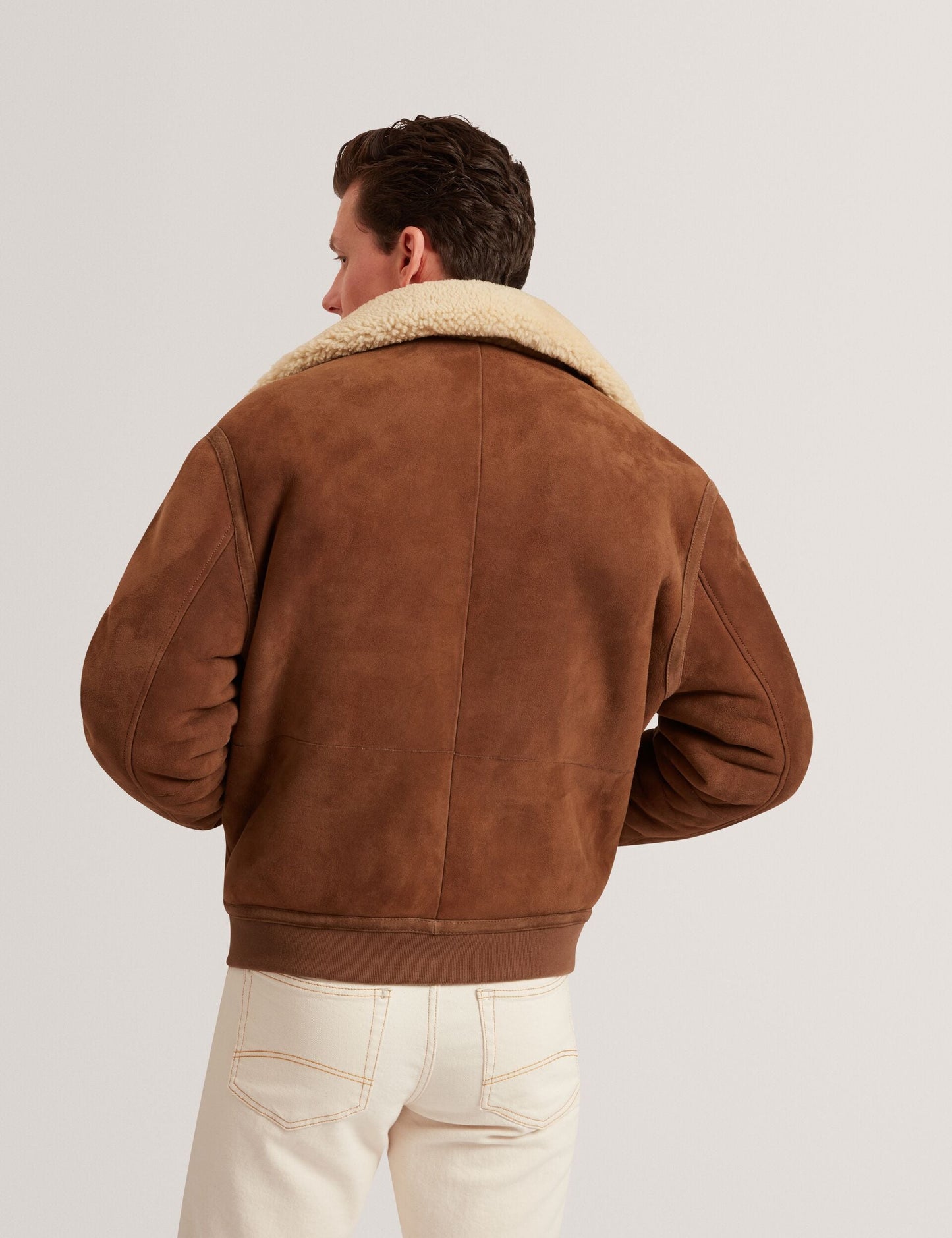 Ted Baker WALD Shearling Leather Aviator Jacket TAN