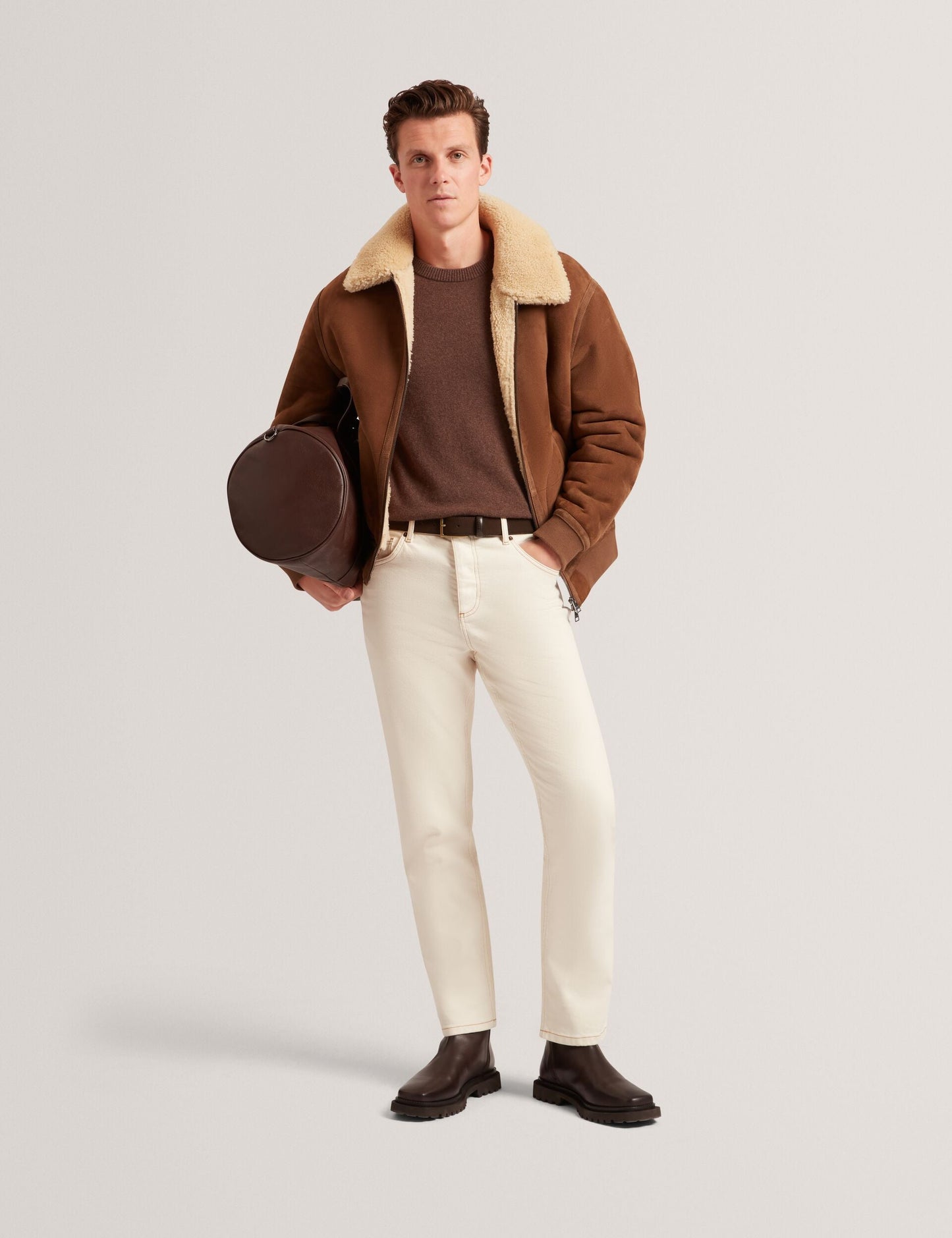 Ted Baker WALD Shearling Leather Aviator Jacket TAN