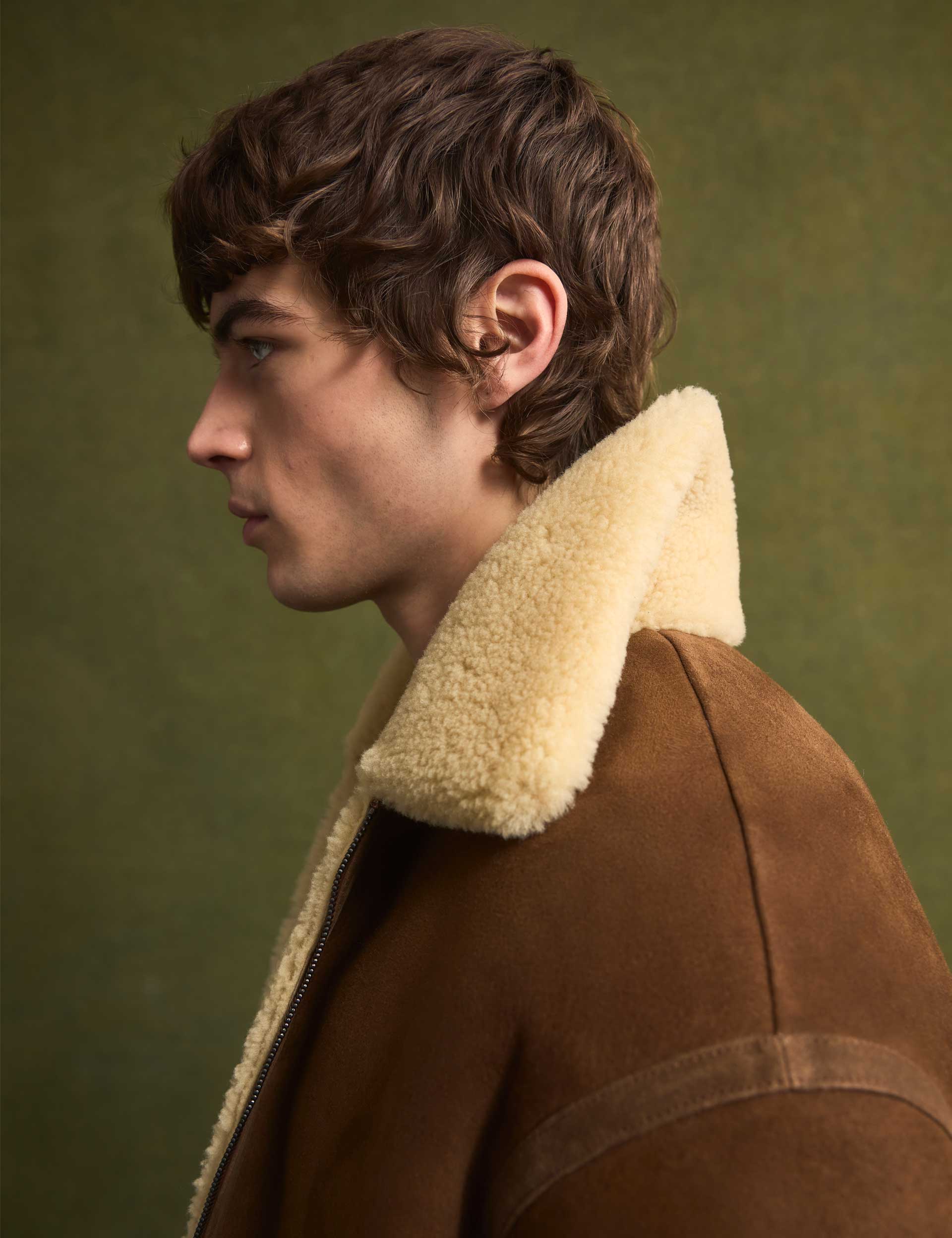 Ted Baker WALD Shearling Leather Aviator Jacket TAN