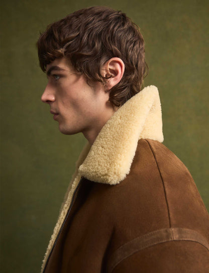 Ted Baker WALD Shearling Leather Aviator Jacket TAN