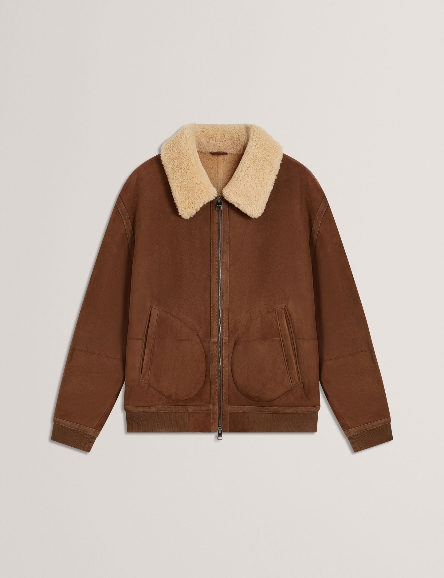 Ted Baker WALD Shearling Leather Aviator Jacket TAN