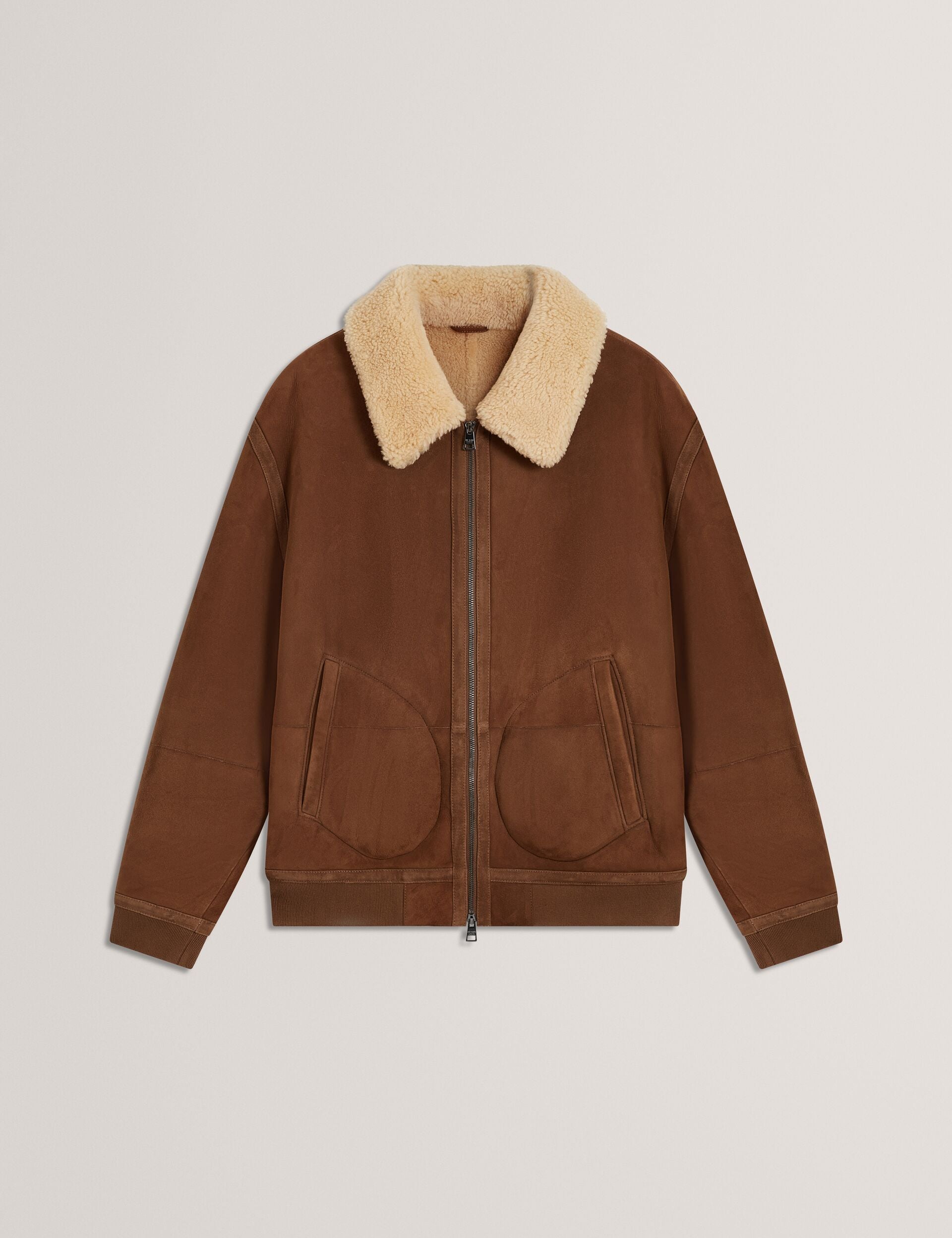 Ted Baker WALD Shearling Leather Aviator Jacket TAN