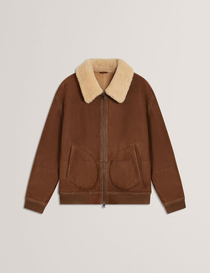 Ted Baker WALD Shearling Leather Aviator Jacket TAN