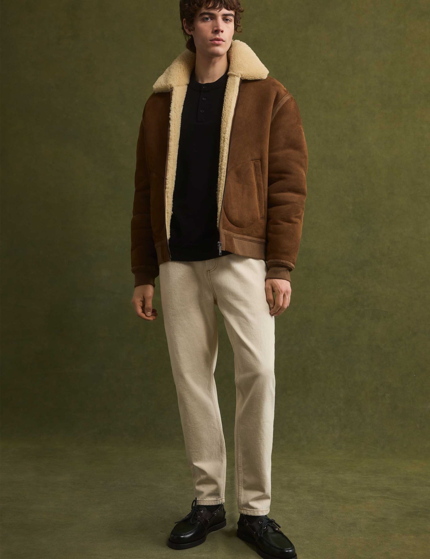 Ted Baker WALD Shearling Leather Aviator Jacket TAN