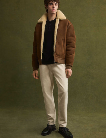 Ted Baker WALD Shearling Leather Aviator Jacket TAN