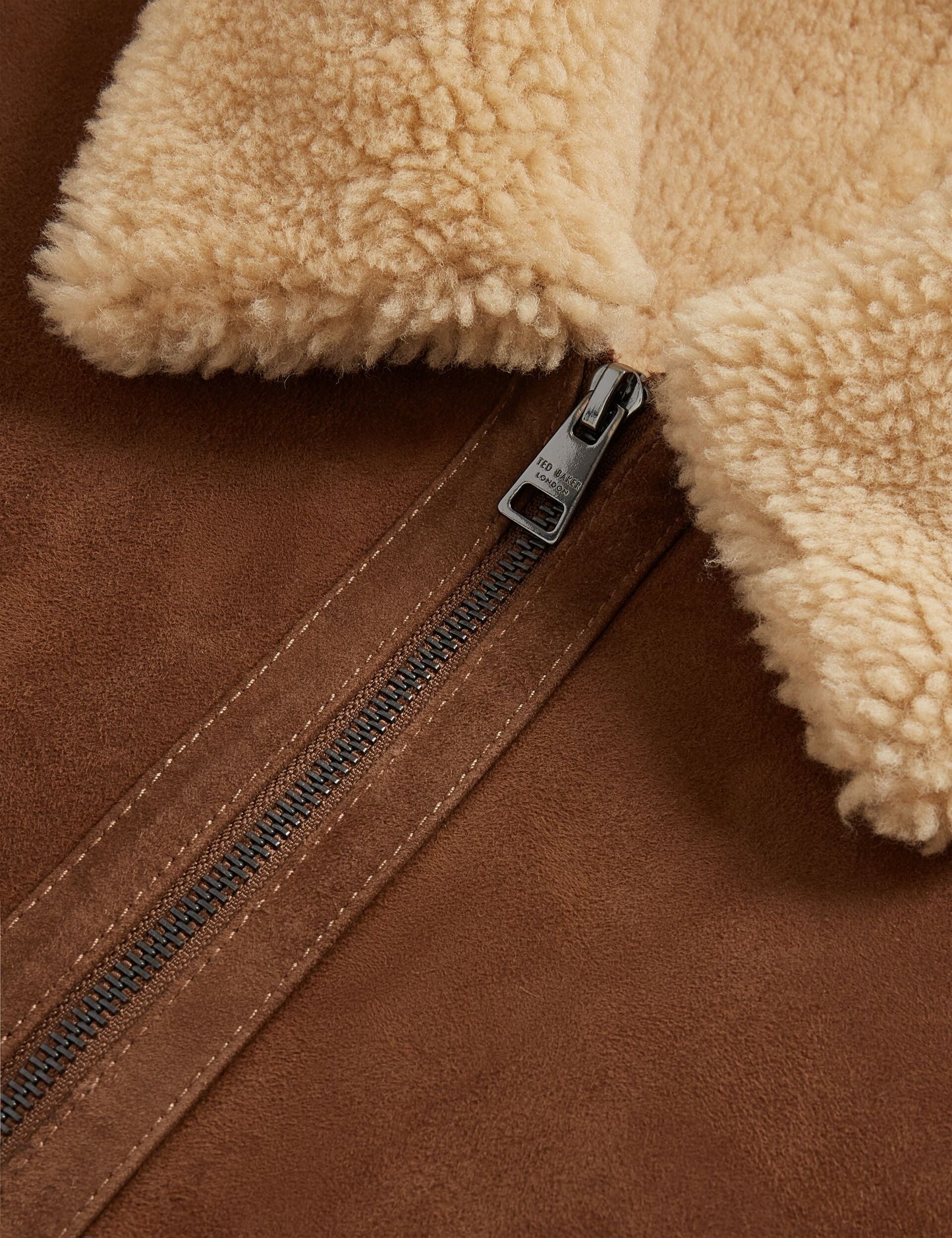 Ted Baker WALD Shearling Leather Aviator Jacket TAN