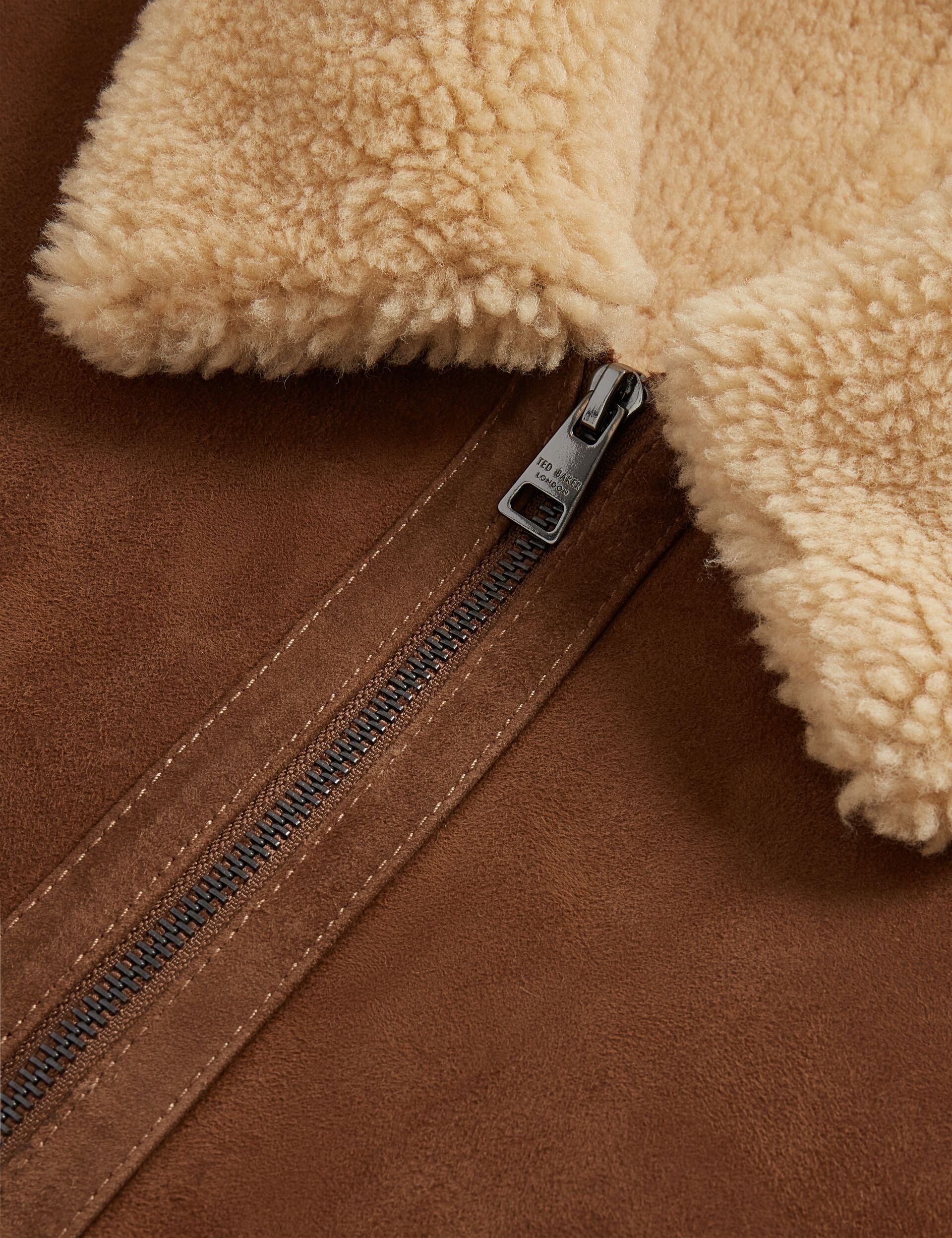 Ted Baker WALD Shearling Leather Aviator Jacket TAN