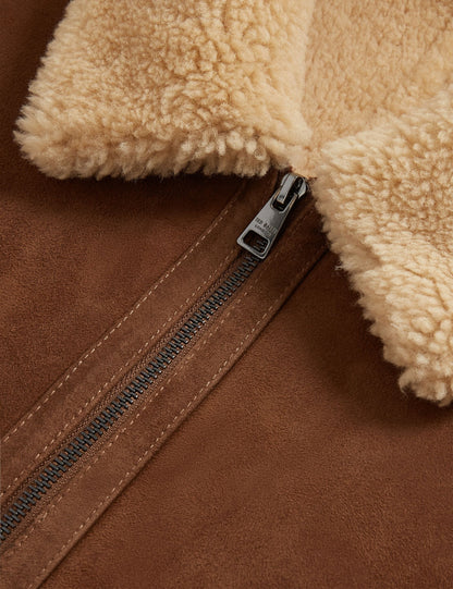 Ted Baker WALD Shearling Leather Aviator Jacket TAN