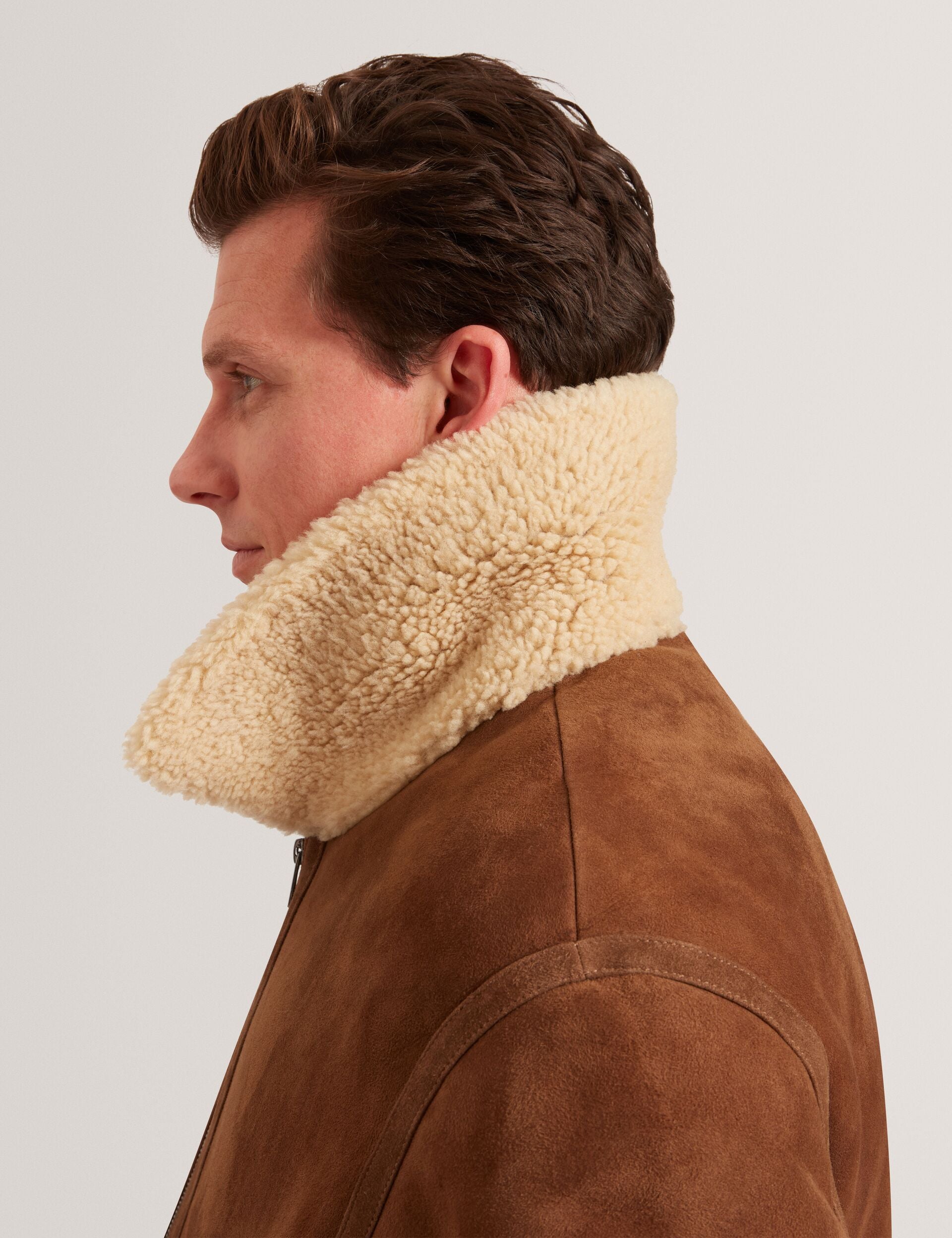 Ted Baker WALD Shearling Leather Aviator Jacket TAN