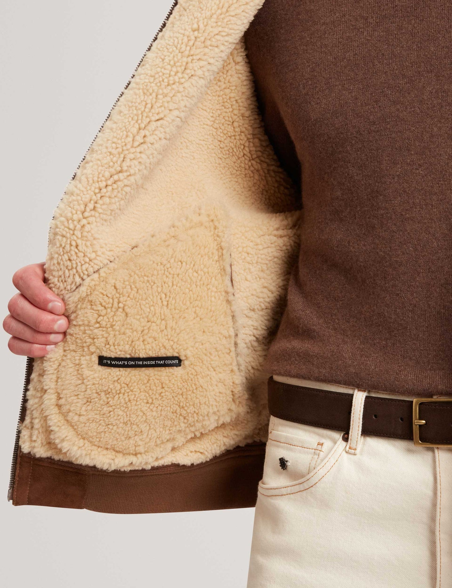 Ted Baker WALD Shearling Leather Aviator Jacket TAN