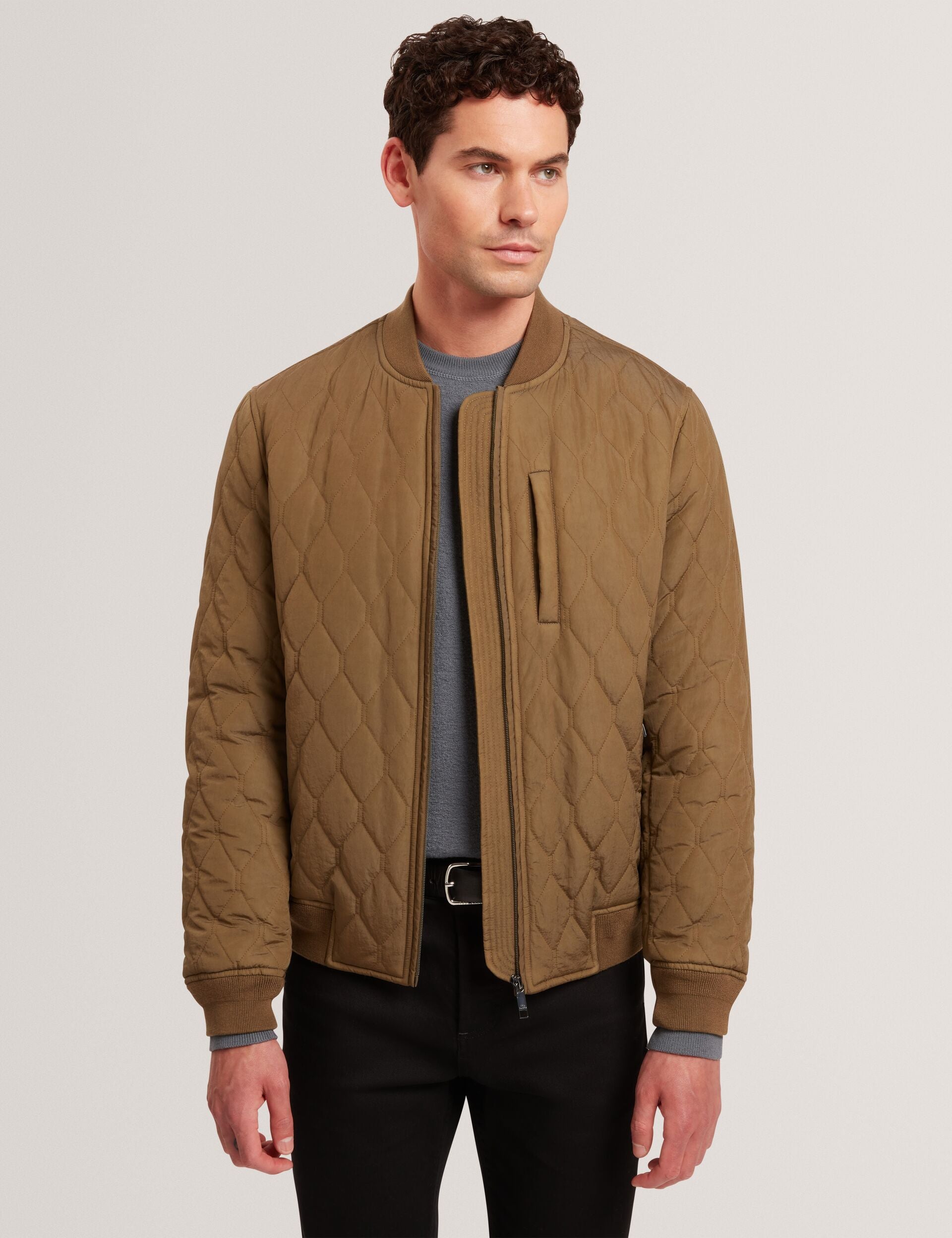 Ted Baker MAILINS Diamond Quilted Zip Bomber Jacket OLIVE