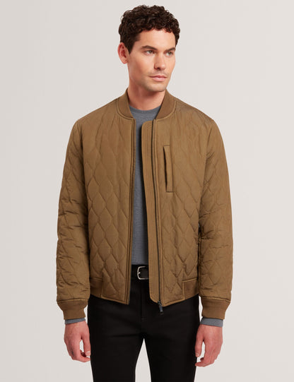 Ted Baker MAILINS Diamond Quilted Zip Bomber Jacket OLIVE