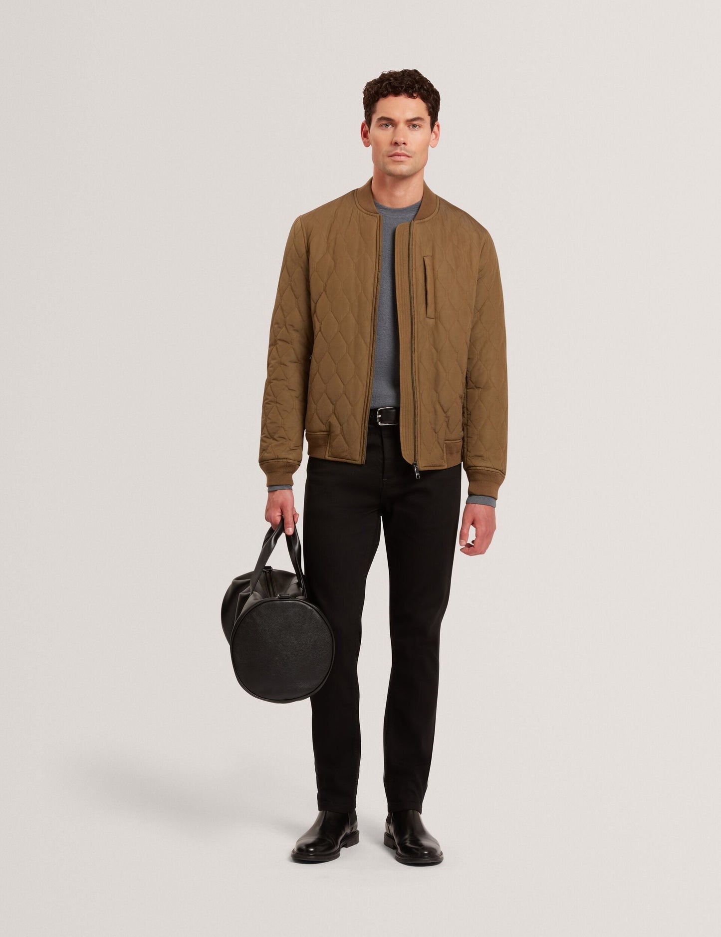 Ted Baker MAILINS Diamond Quilted Zip Bomber Jacket OLIVE