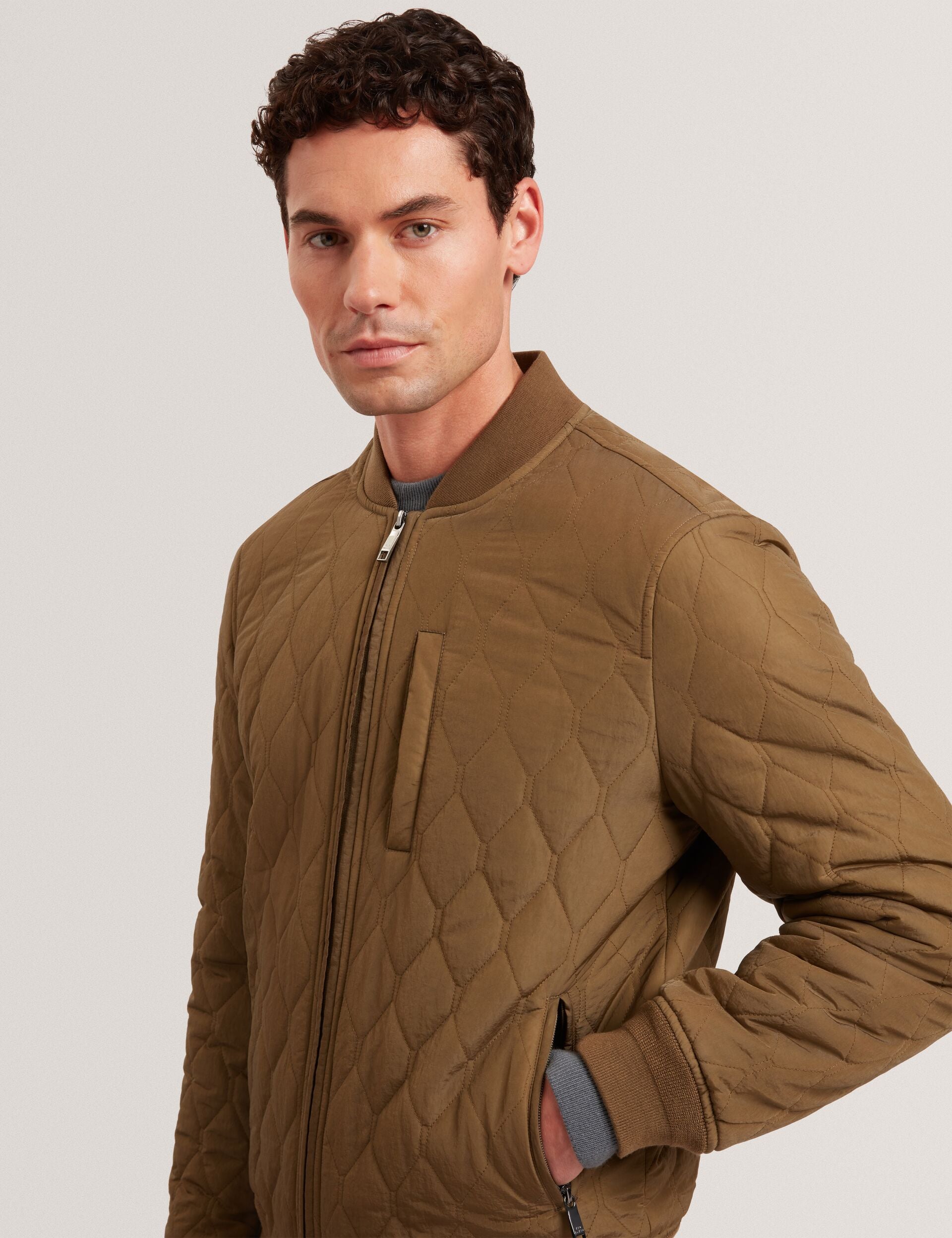 Ted Baker MAILINS Diamond Quilted Zip Bomber Jacket OLIVE