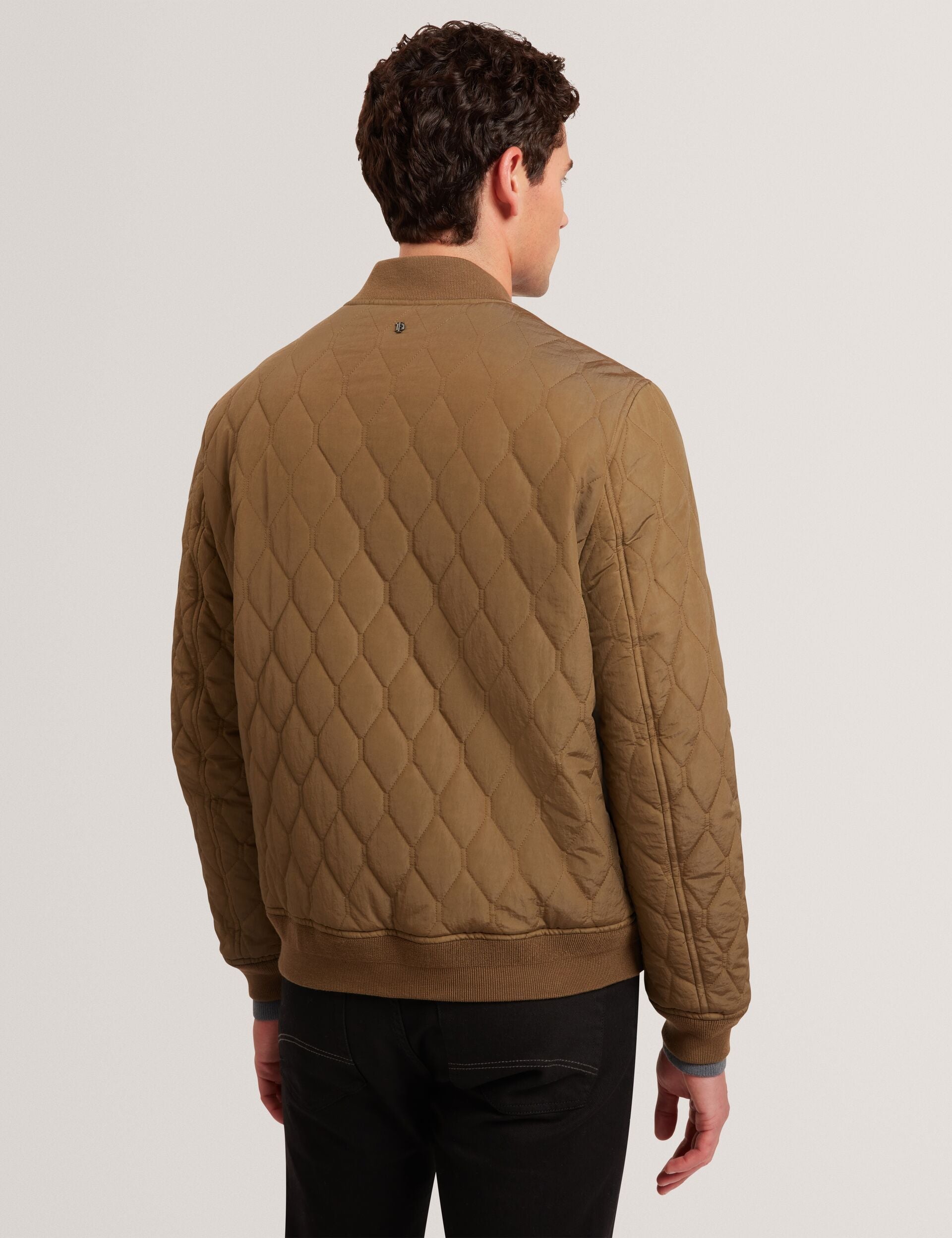 Ted Baker MAILINS Diamond Quilted Zip Bomber Jacket OLIVE