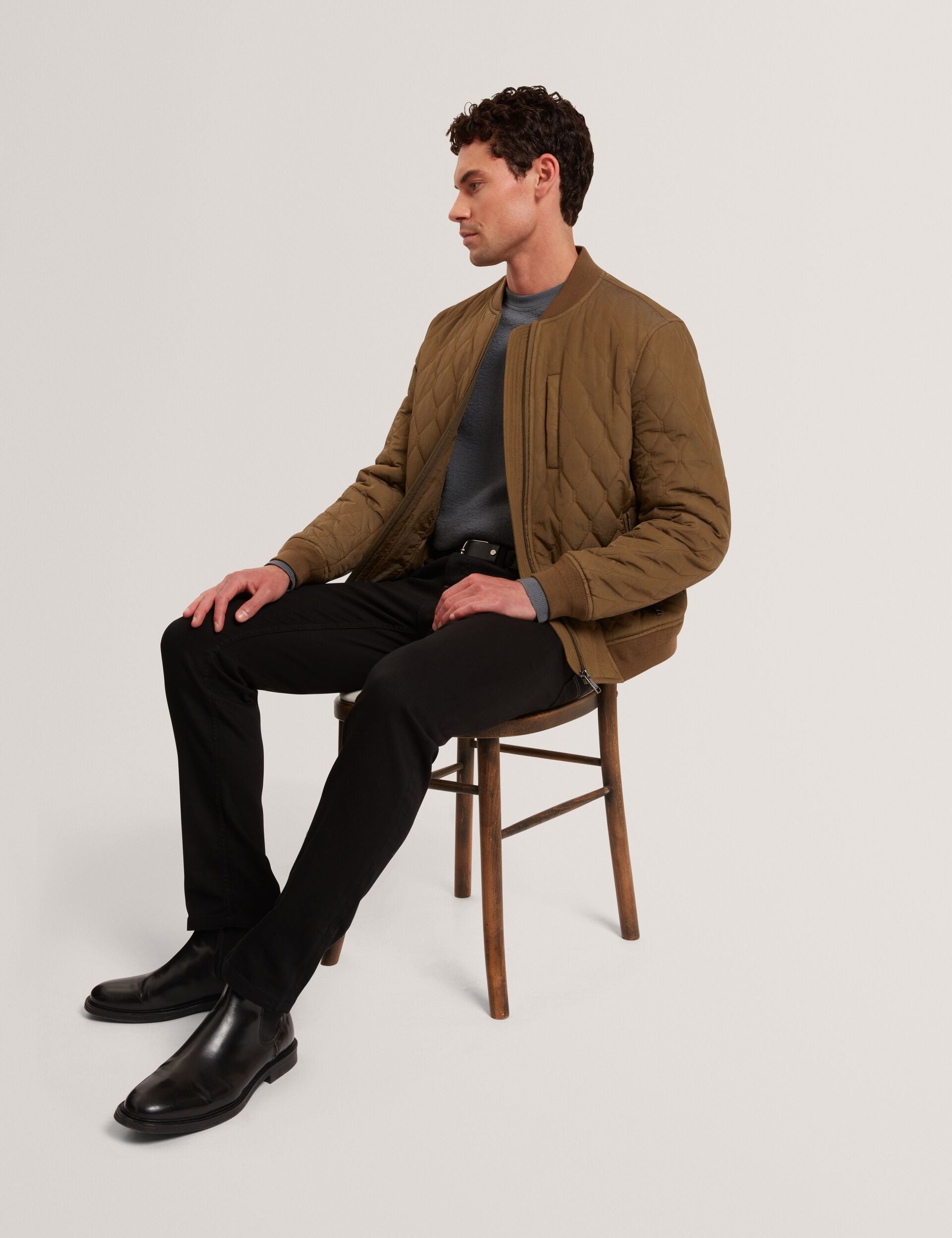 Ted Baker MAILINS Diamond Quilted Zip Bomber Jacket OLIVE