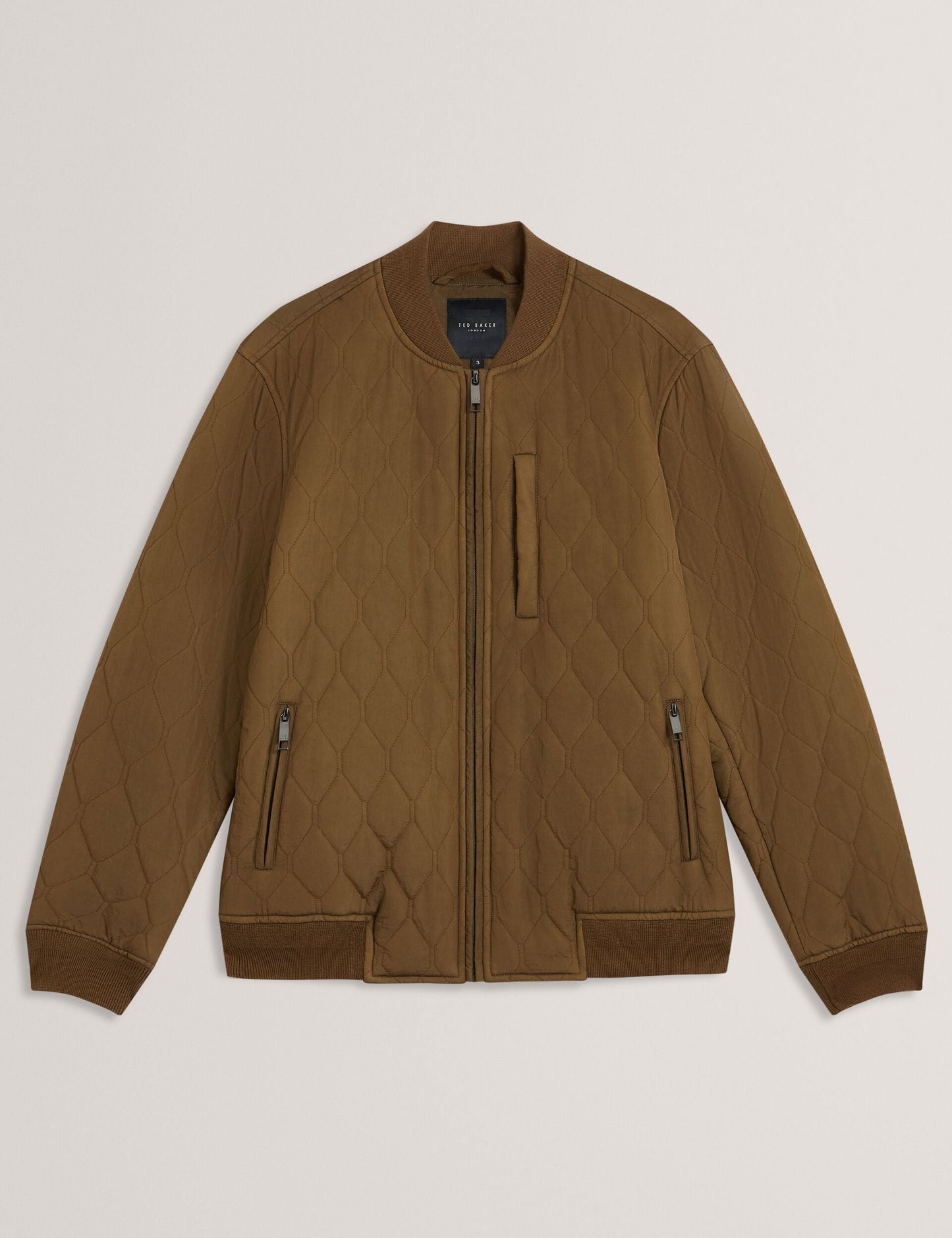 Ted Baker MAILINS Diamond Quilted Zip Bomber Jacket OLIVE