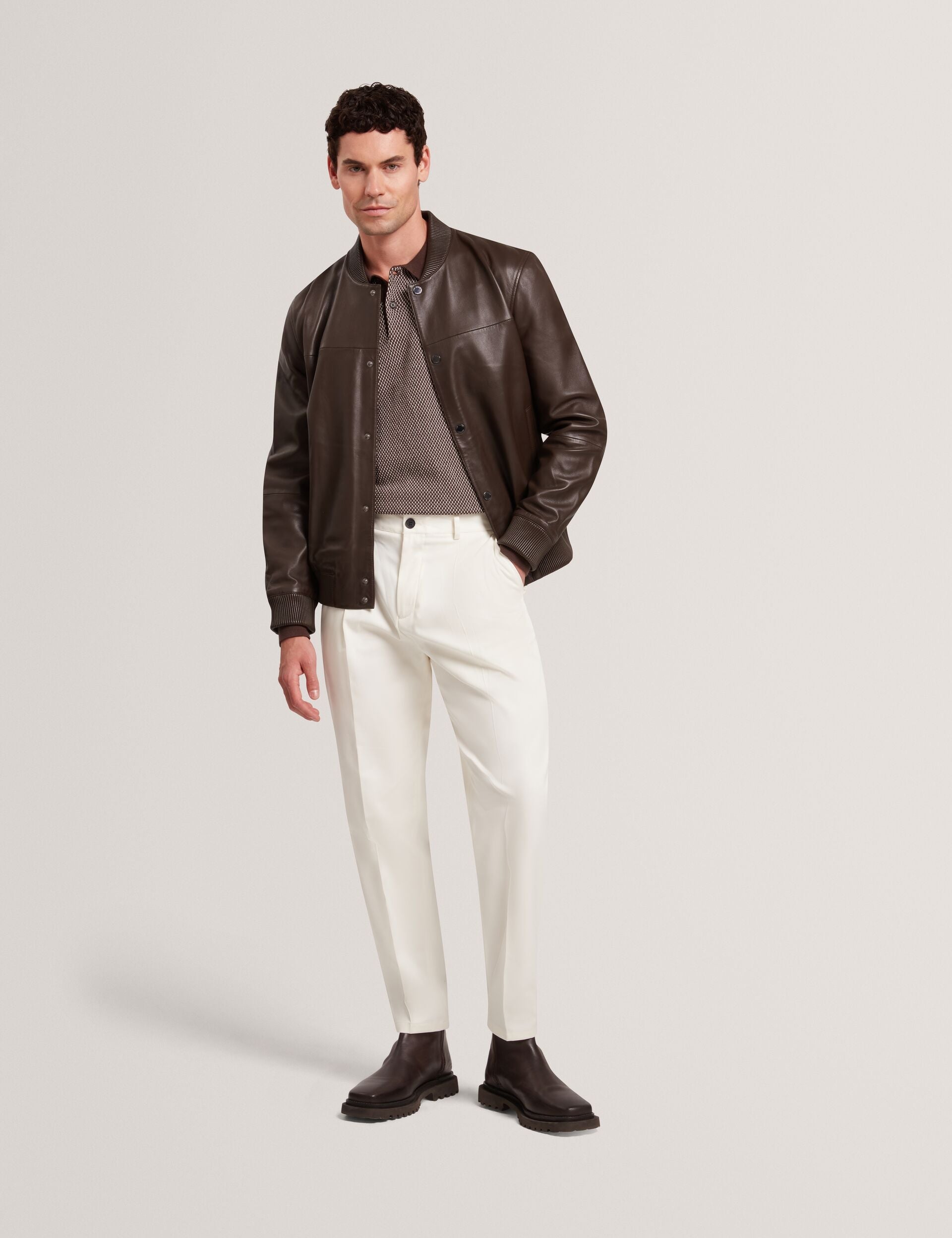Ted Baker LEEAMS Leather Classic Bomber Jacket DARK BROWN
