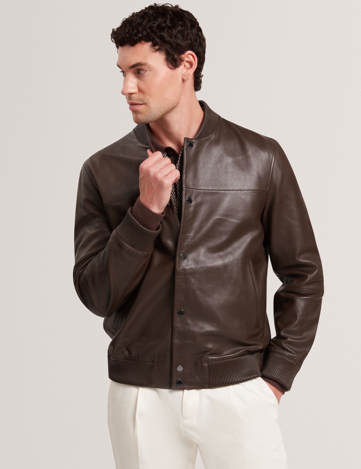Ted Baker LEEAMS Leather Classic Bomber Jacket DARK BROWN