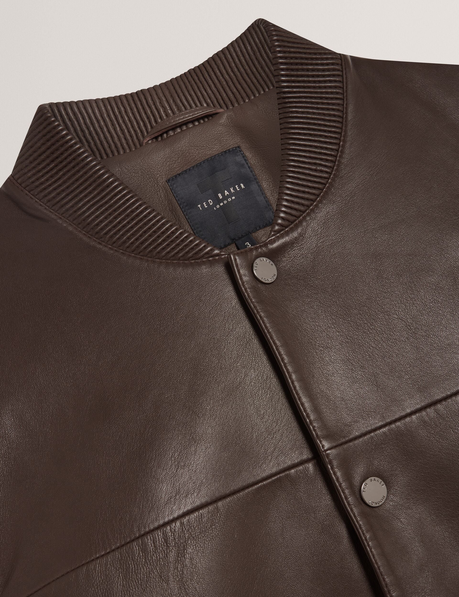 Ted Baker LEEAMS Leather Classic Bomber Jacket DARK BROWN