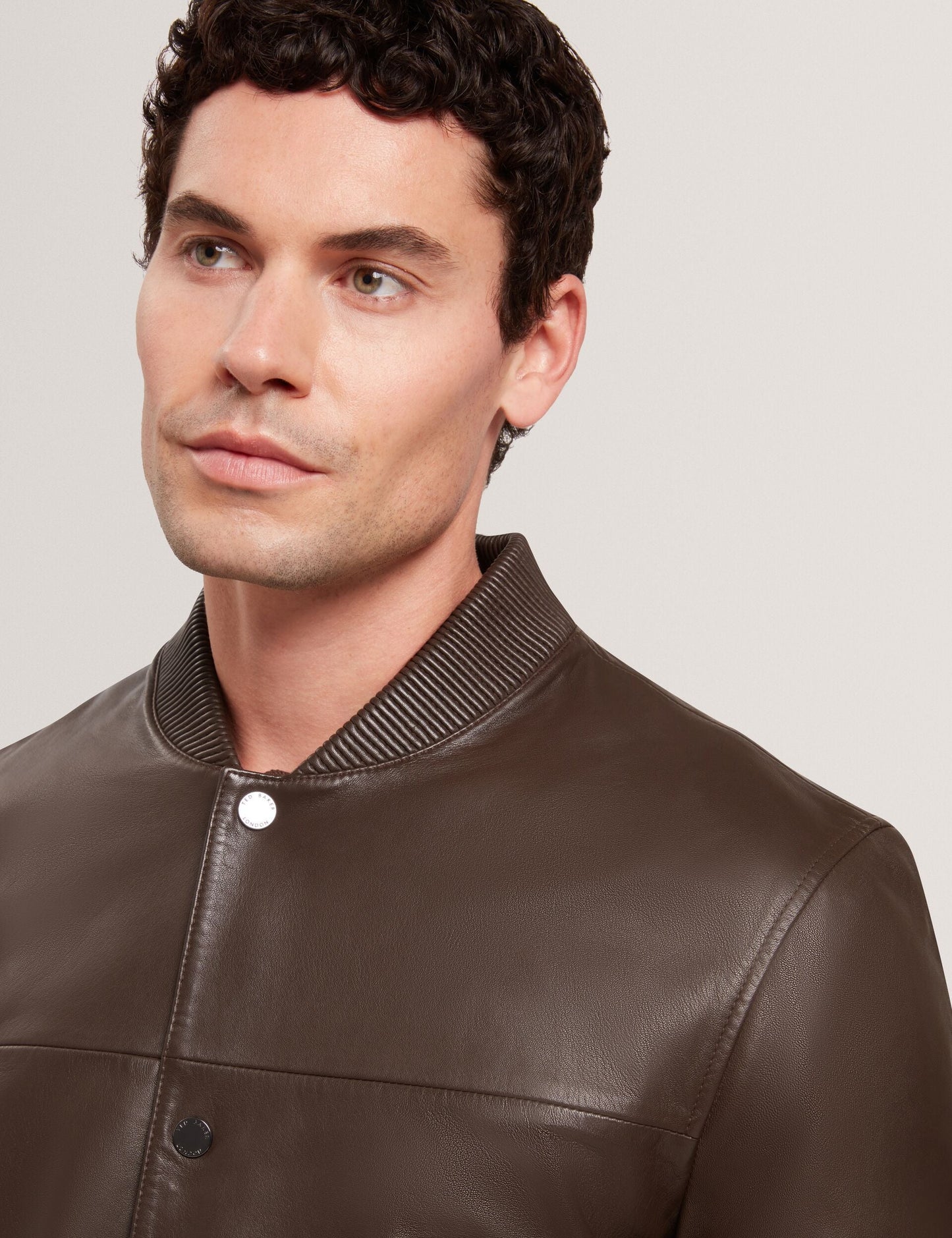 Ted Baker LEEAMS Leather Classic Bomber Jacket DARK BROWN