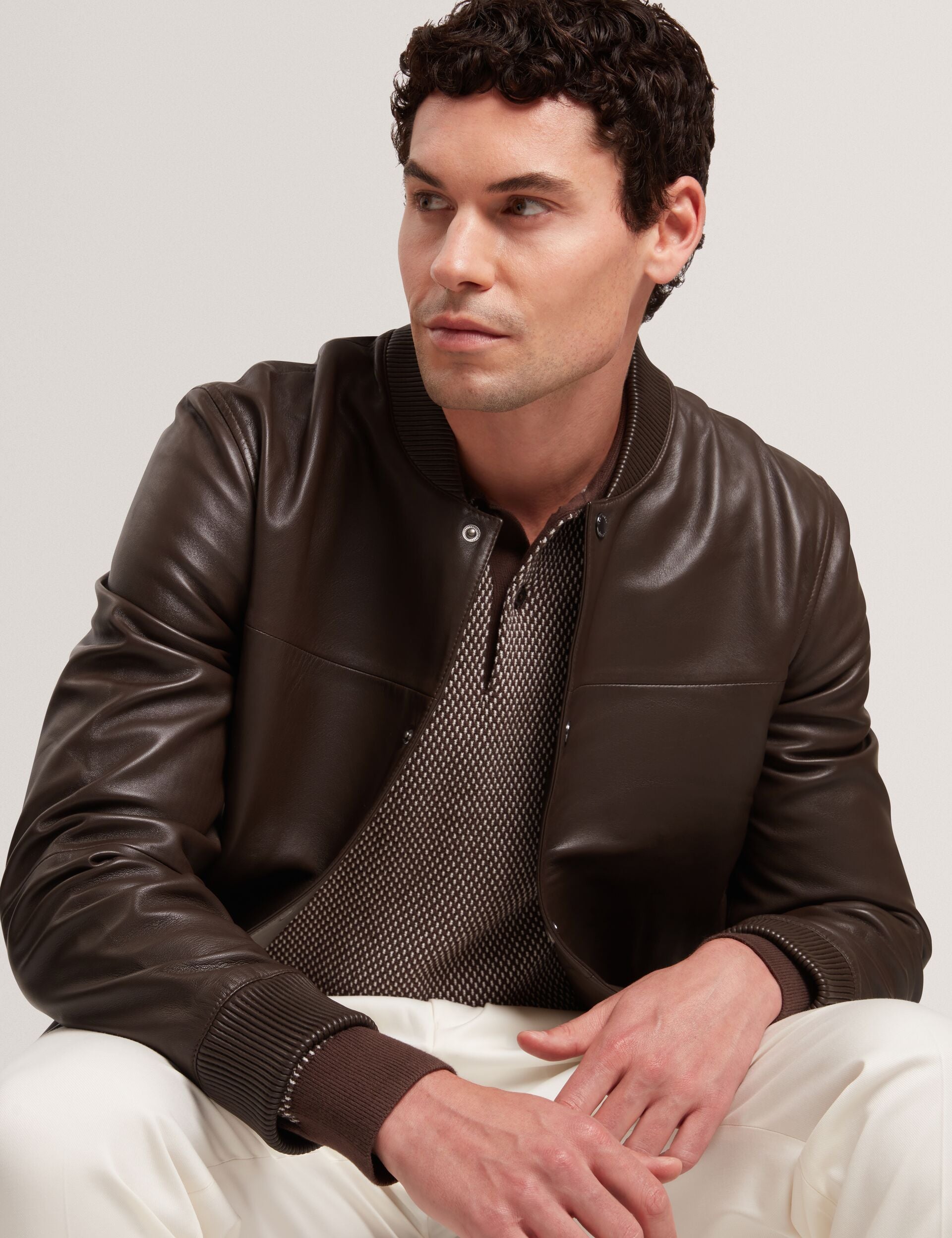 Ted Baker LEEAMS Leather Classic Bomber Jacket DARK BROWN