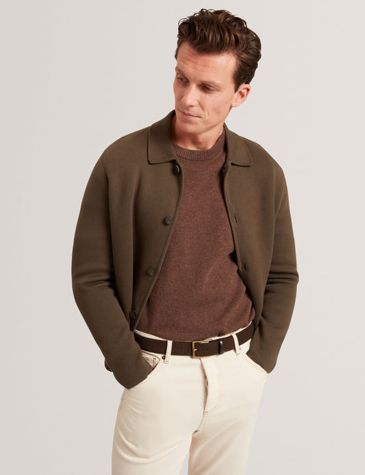 Ted Baker FREDER Knitted Cotton Blend Cardigan Jacket KHAKI