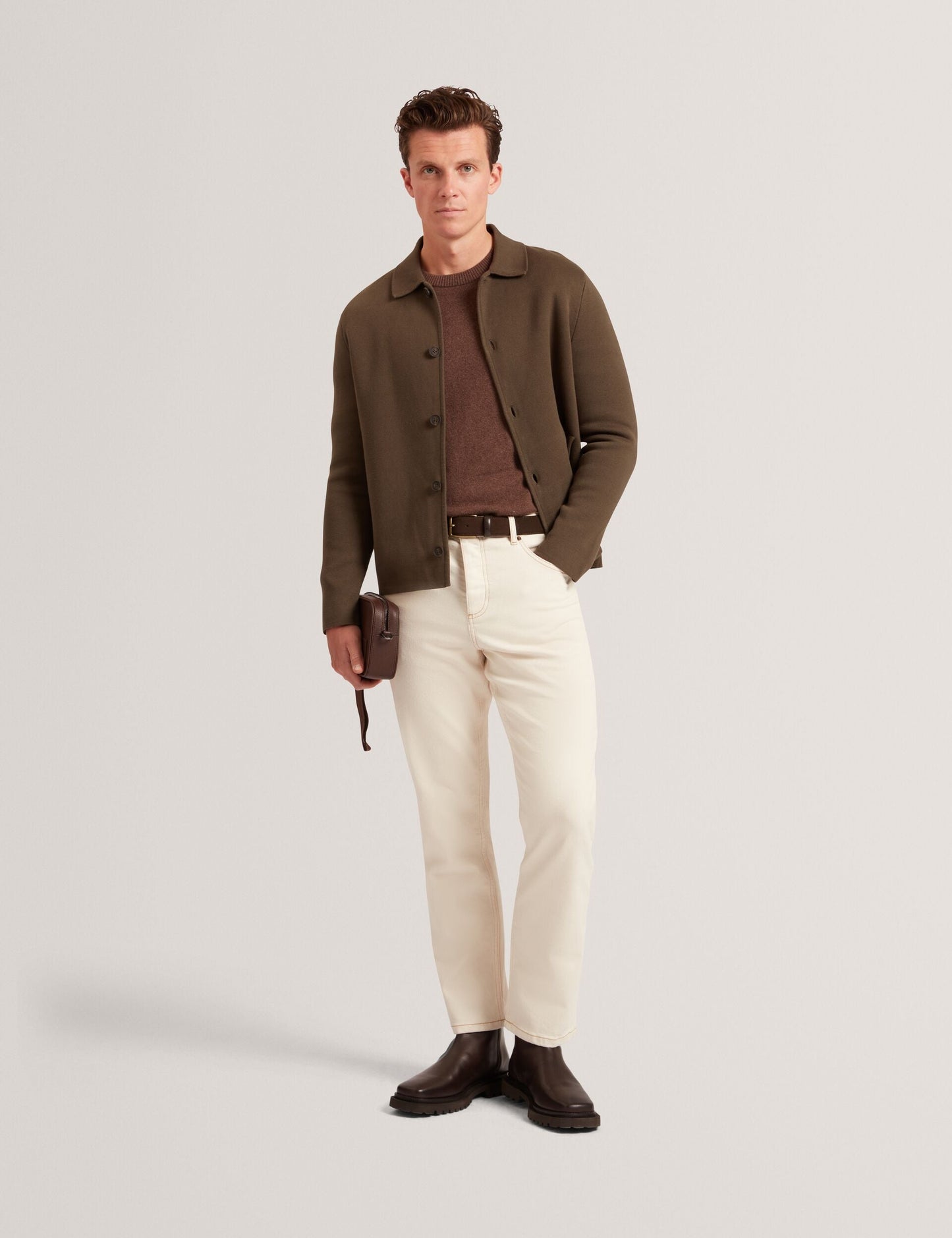 Ted Baker FREDER Knitted Cotton Blend Cardigan Jacket KHAKI
