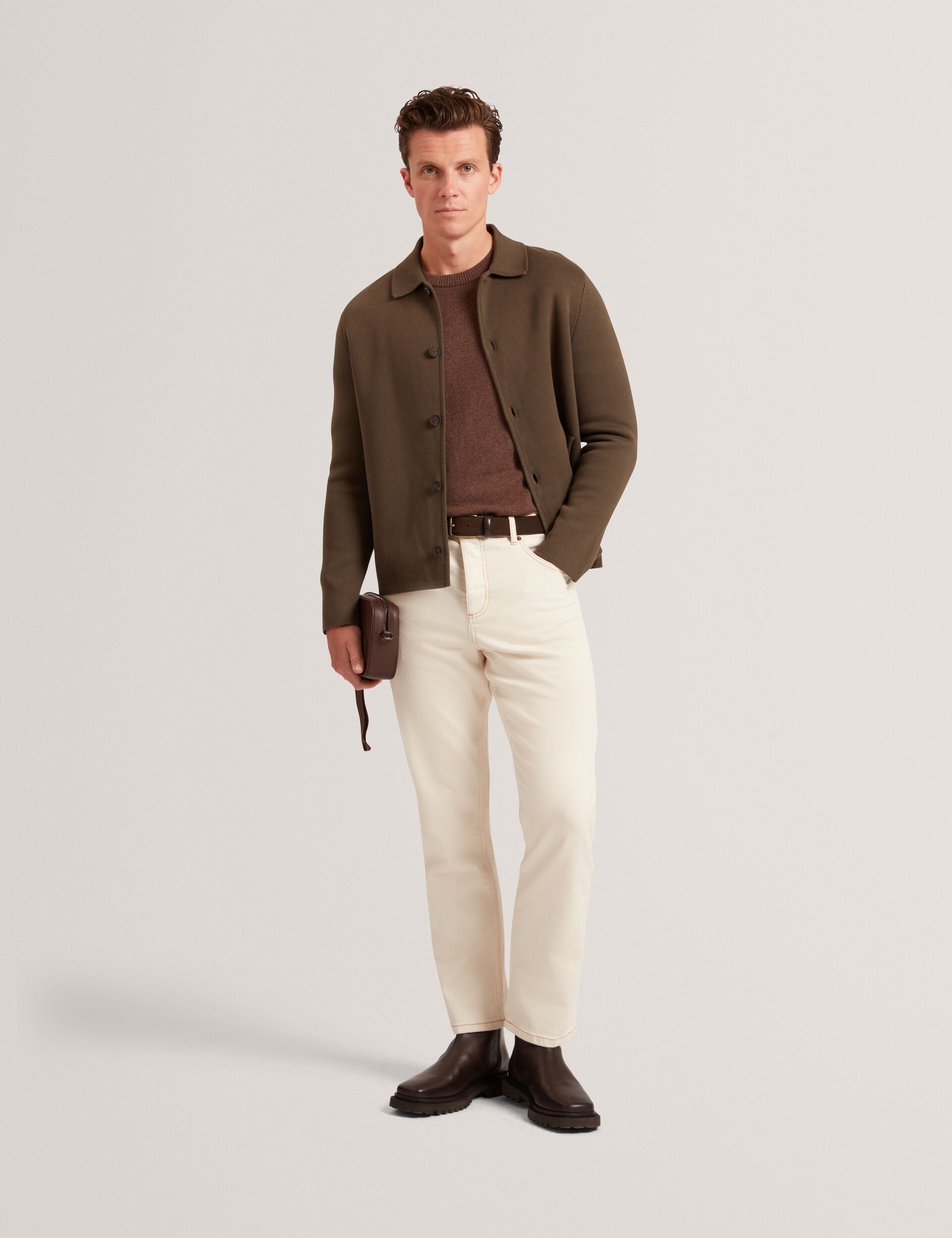 Ted Baker FREDER Knitted Cotton Blend Cardigan Jacket KHAKI