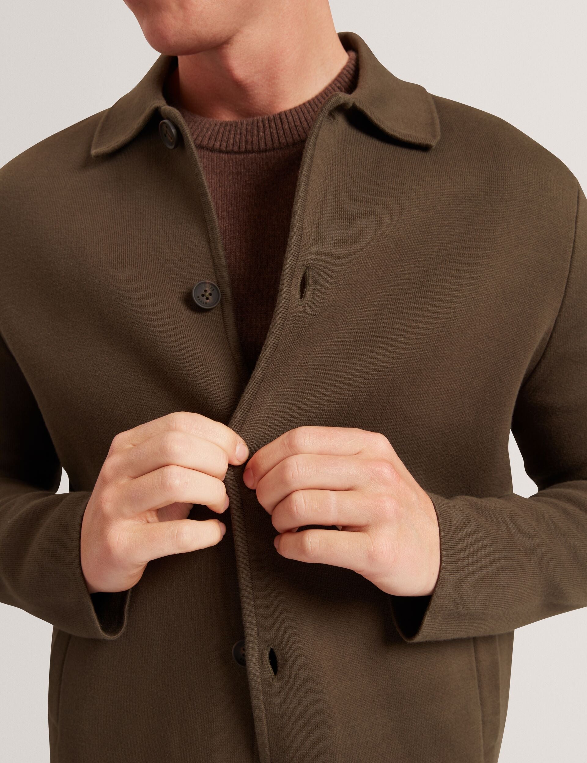Ted Baker FREDER Knitted Cotton Blend Cardigan Jacket KHAKI