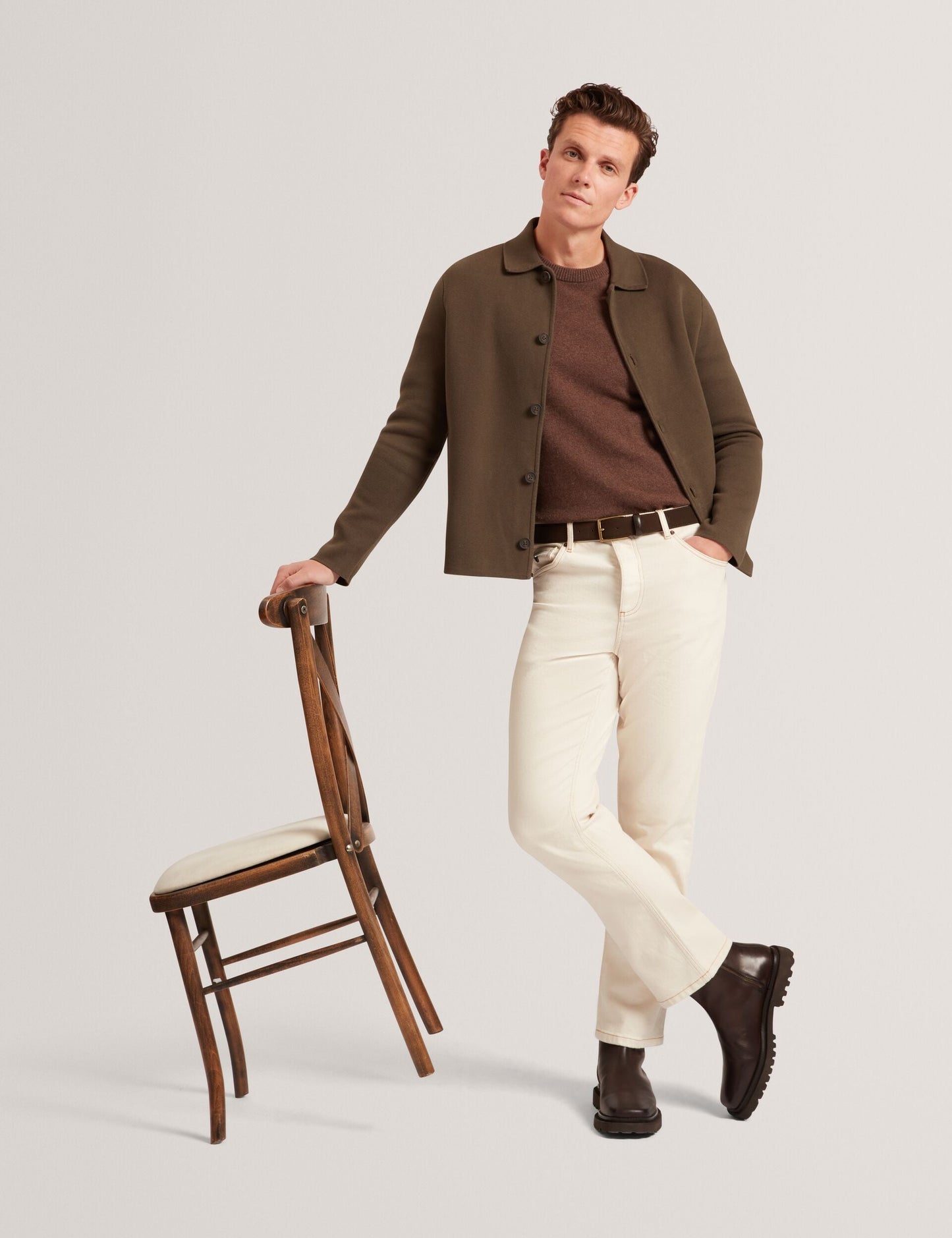 Ted Baker FREDER Knitted Cotton Blend Cardigan Jacket KHAKI