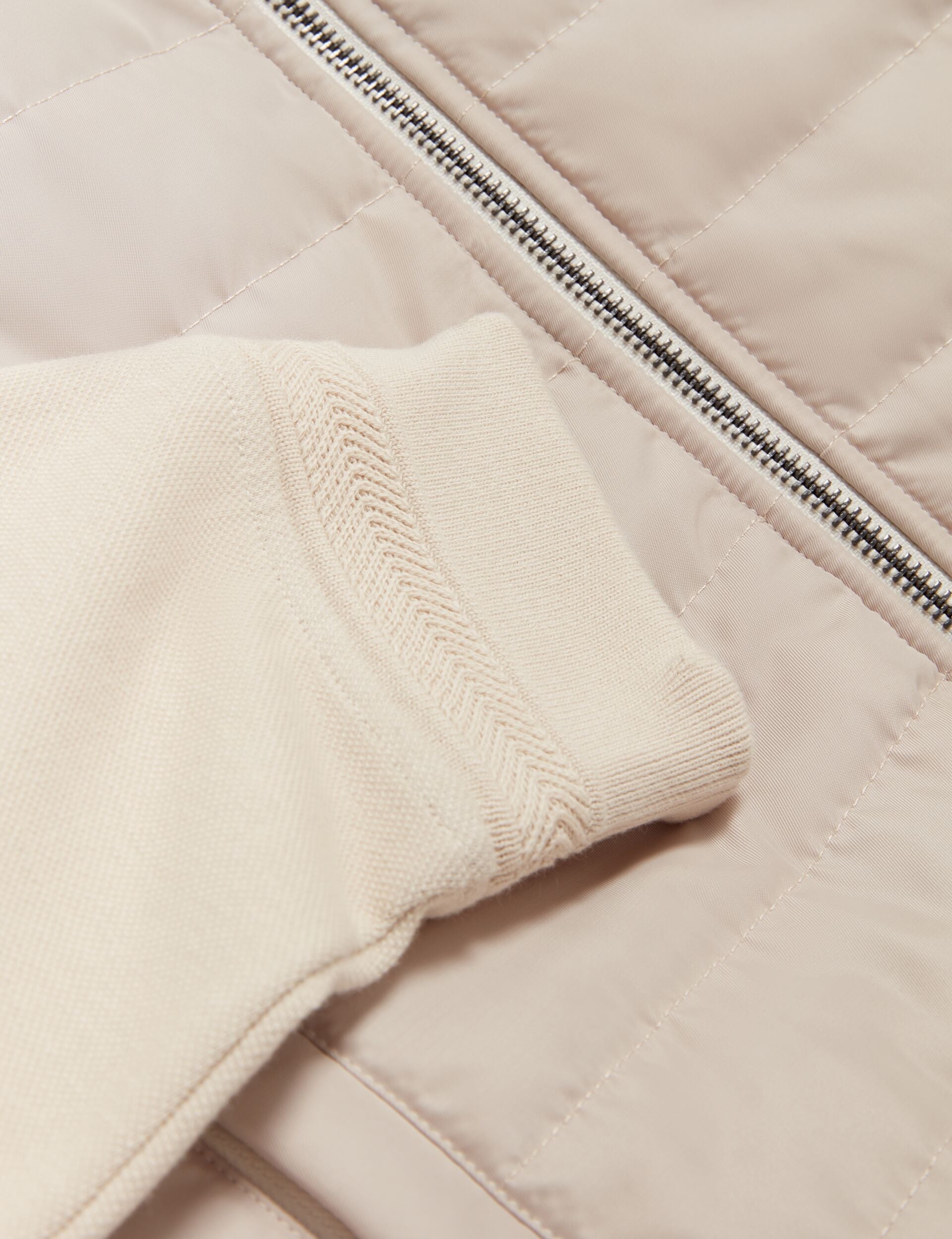 Ted Baker DURANO Quilted Front Zip-Through Knit Jacket ECRU