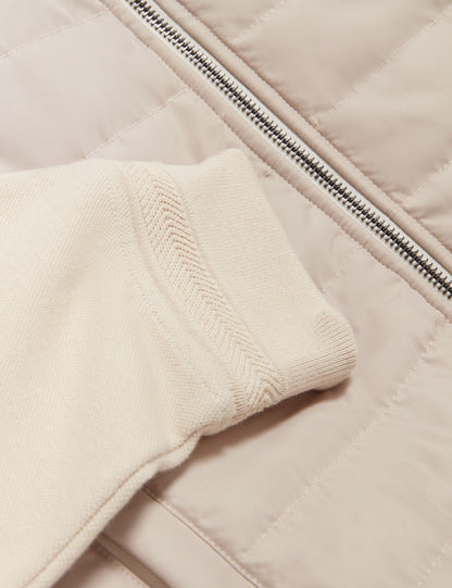 Ted Baker DURANO Quilted Front Zip-Through Knit Jacket ECRU