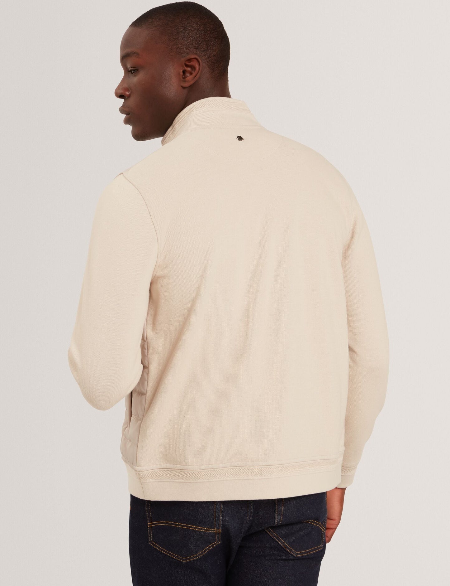 Ted Baker DURANO Quilted Front Zip-Through Knit Jacket ECRU