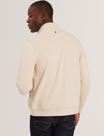Ted Baker DURANO Quilted Front Zip-Through Knit Jacket ECRU