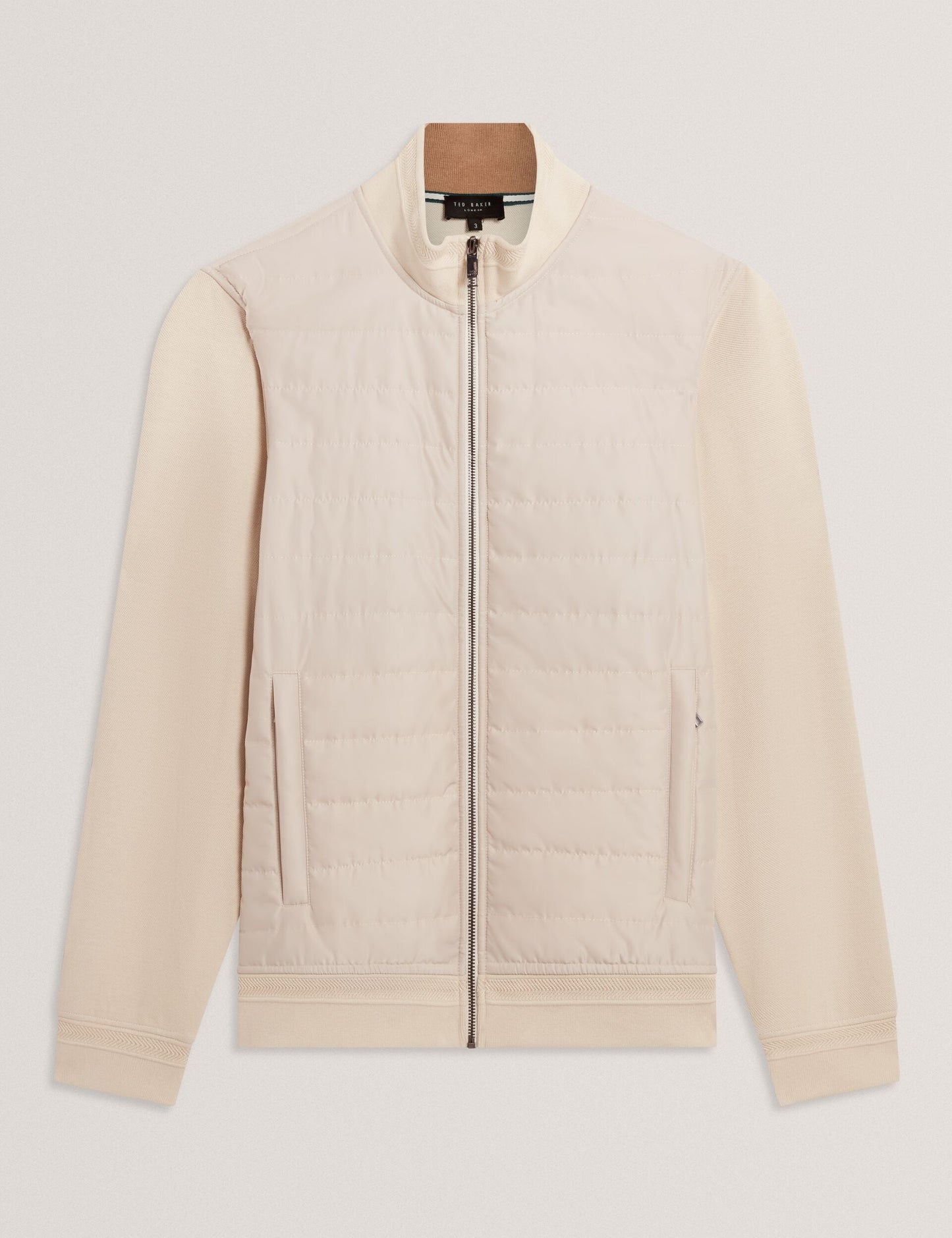 Ted Baker DURANO Quilted Front Zip-Through Knit Jacket ECRU