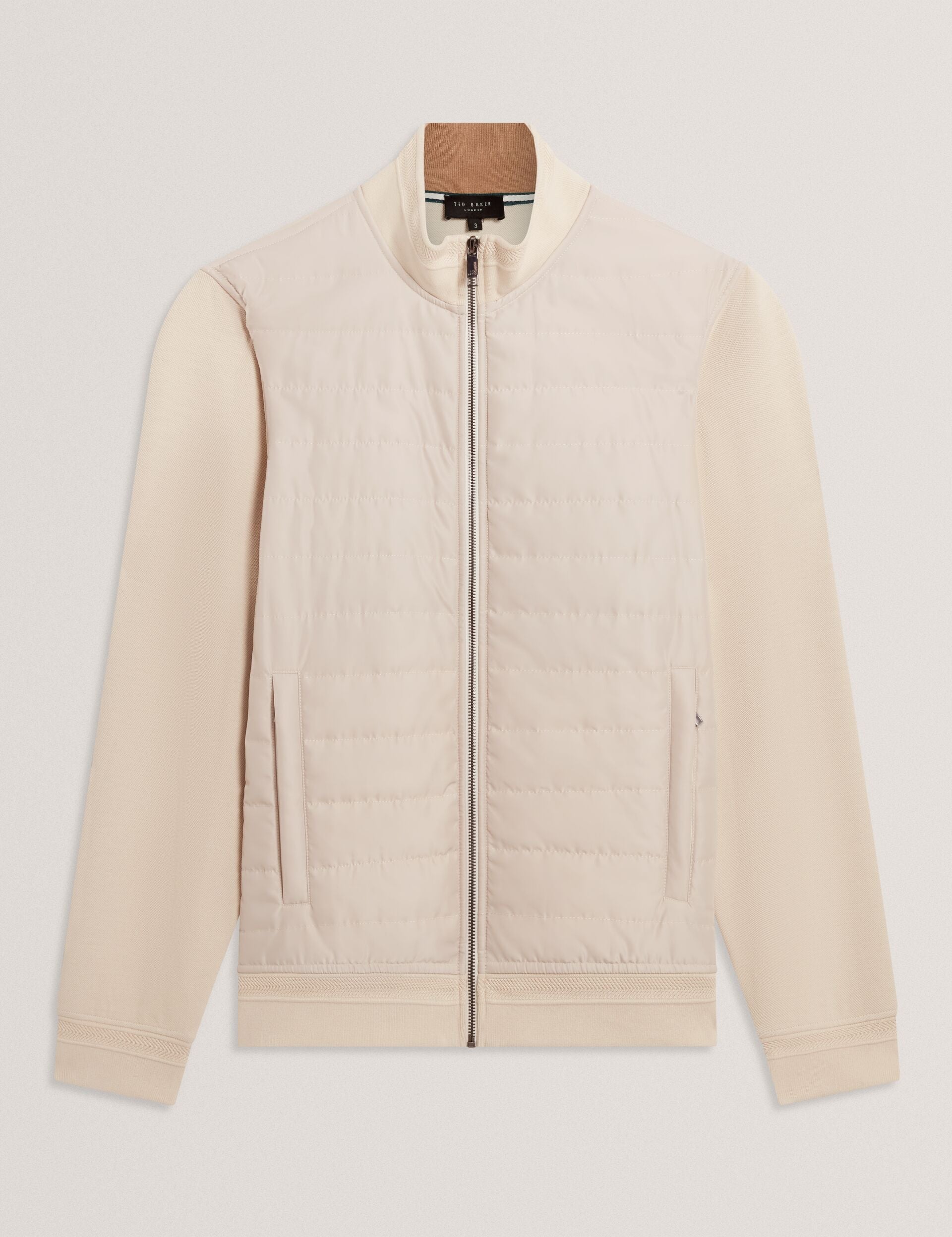 Ted Baker DURANO Quilted Front Zip-Through Knit Jacket ECRU