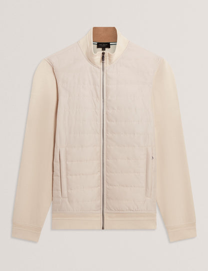 Ted Baker DURANO Quilted Front Zip-Through Knit Jacket ECRU