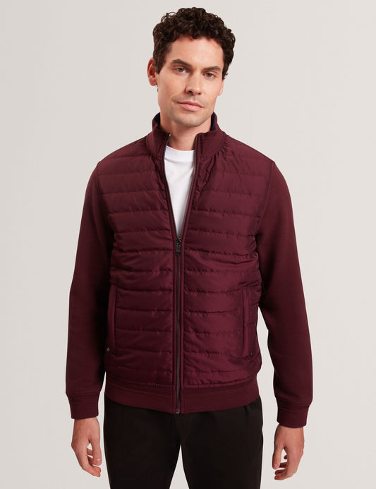 Ted Baker DURANO Quilted Front Zip-Through Knit Jacket MAROON