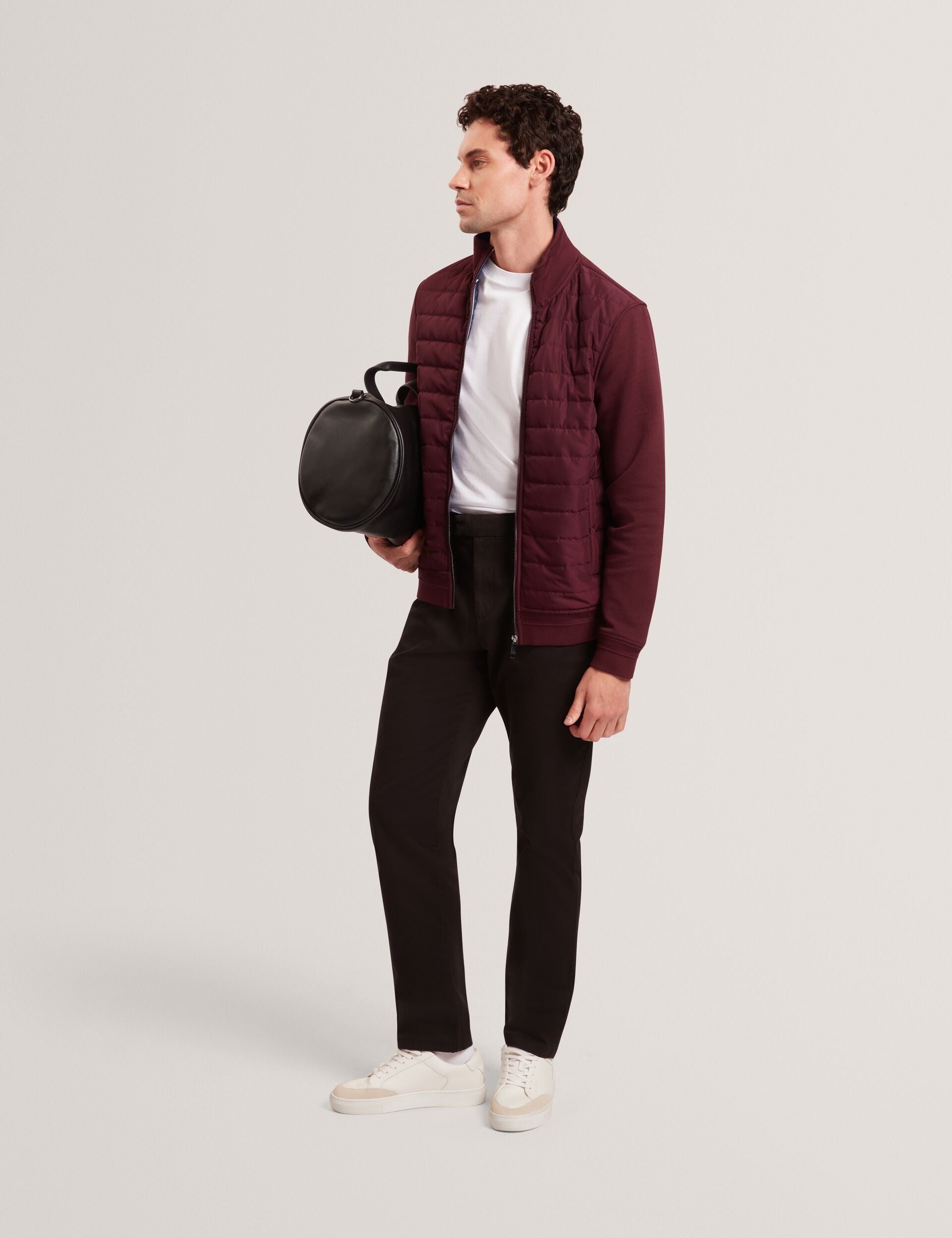 Ted Baker DURANO Quilted Front Zip-Through Knit Jacket MAROON