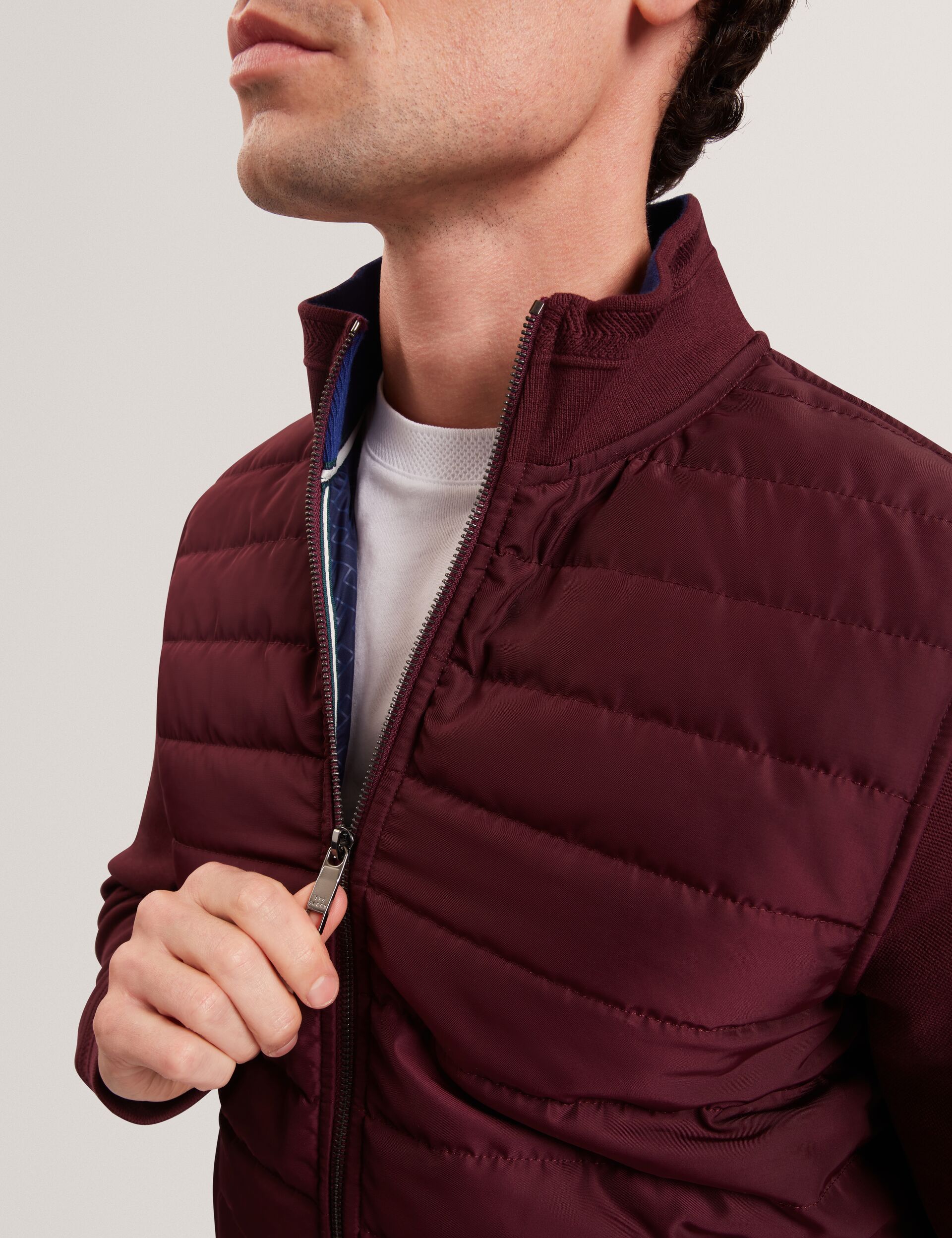 Ted Baker DURANO Quilted Front Zip-Through Knit Jacket MAROON