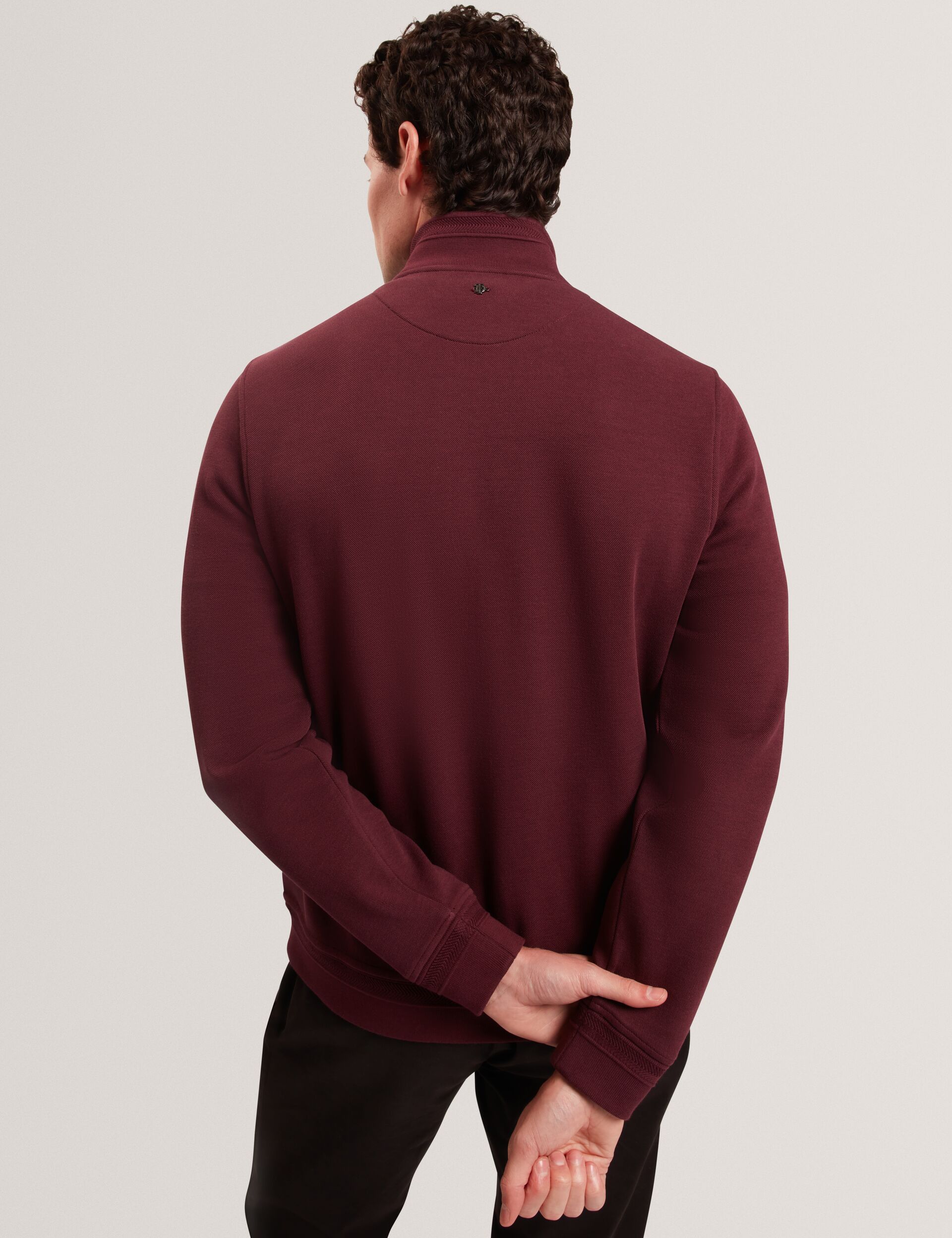 Ted Baker DURANO Quilted Front Zip-Through Knit Jacket MAROON