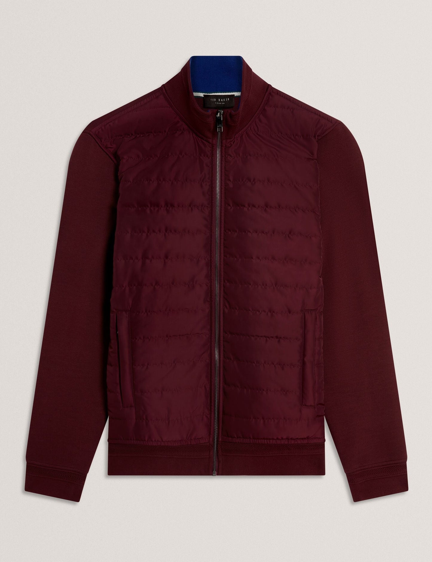 Ted Baker DURANO Quilted Front Zip-Through Knit Jacket MAROON