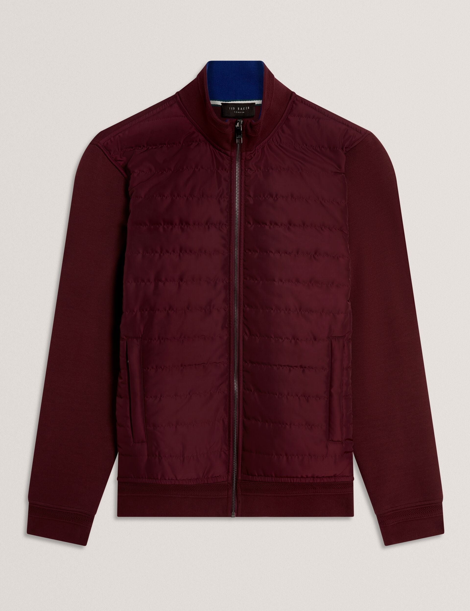 Ted Baker DURANO Quilted Front Zip-Through Knit Jacket MAROON