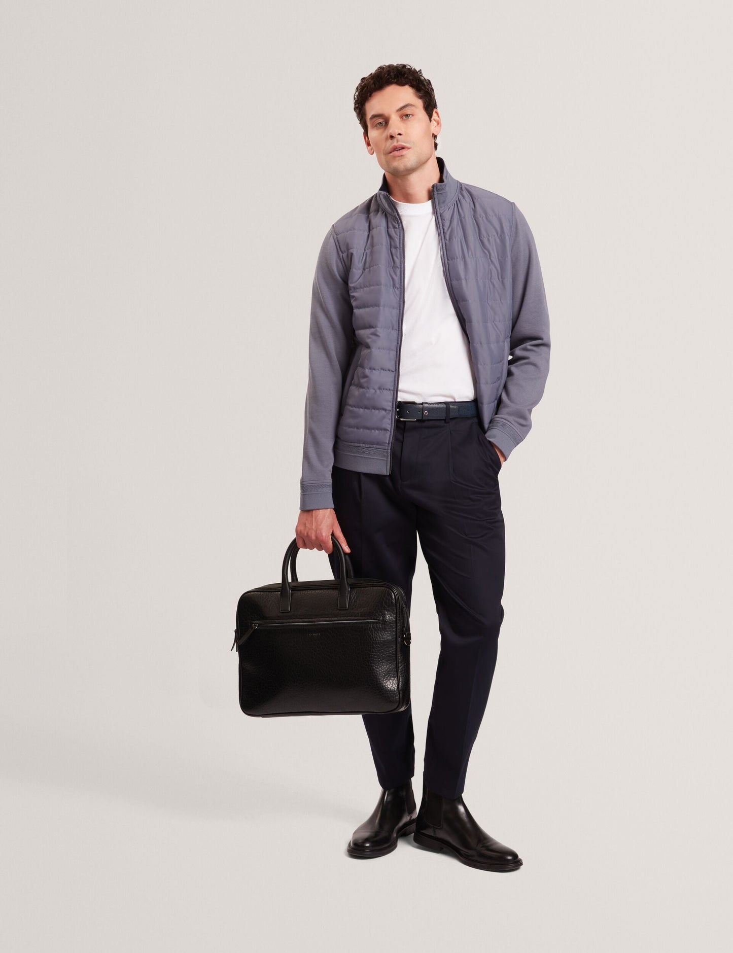 Ted Baker DURANO Quilted Front Zip-Through Knit Jacket MID BLUE