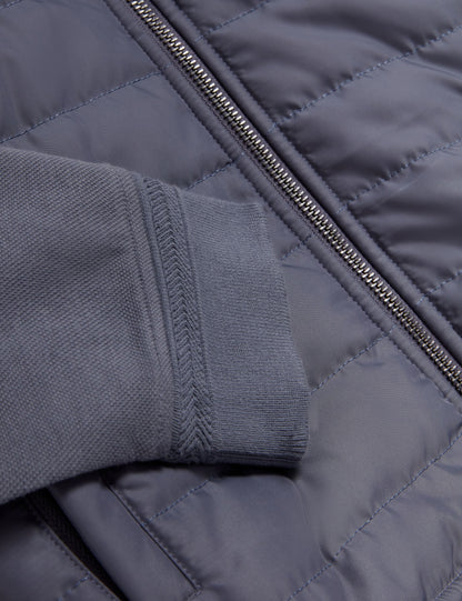 Ted Baker DURANO Quilted Front Zip-Through Knit Jacket MID BLUE