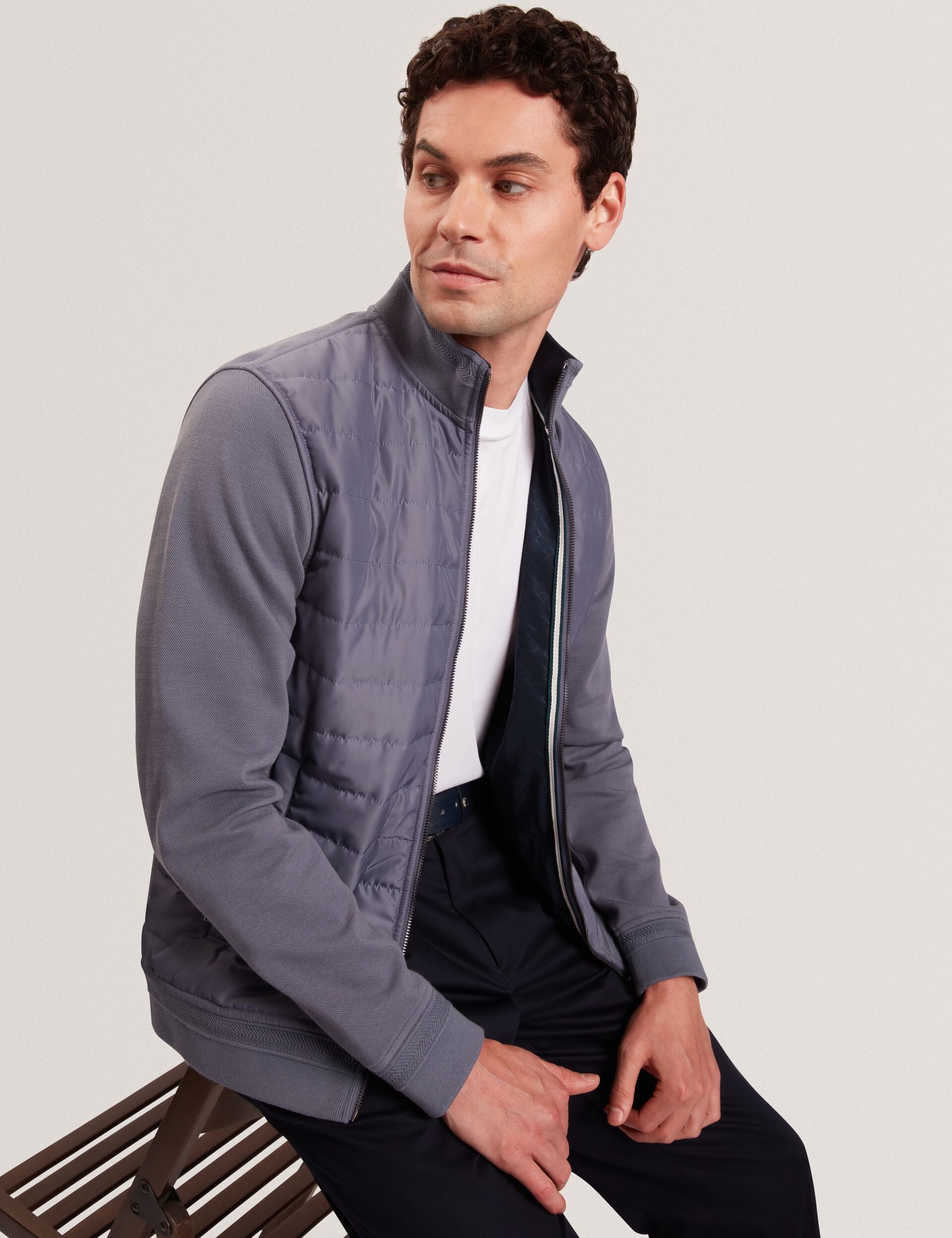 Ted Baker DURANO Quilted Front Zip-Through Knit Jacket MID BLUE