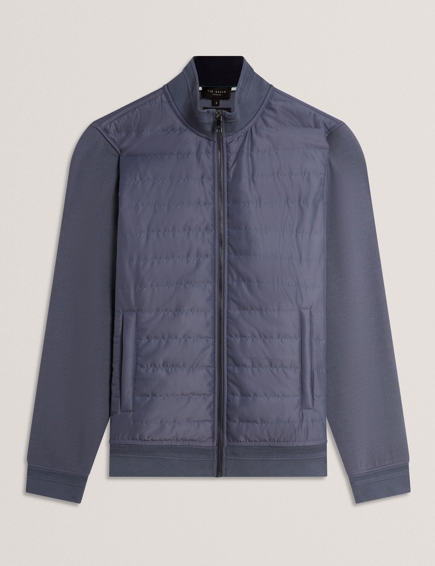 Ted Baker DURANO Quilted Front Zip-Through Knit Jacket MID BLUE