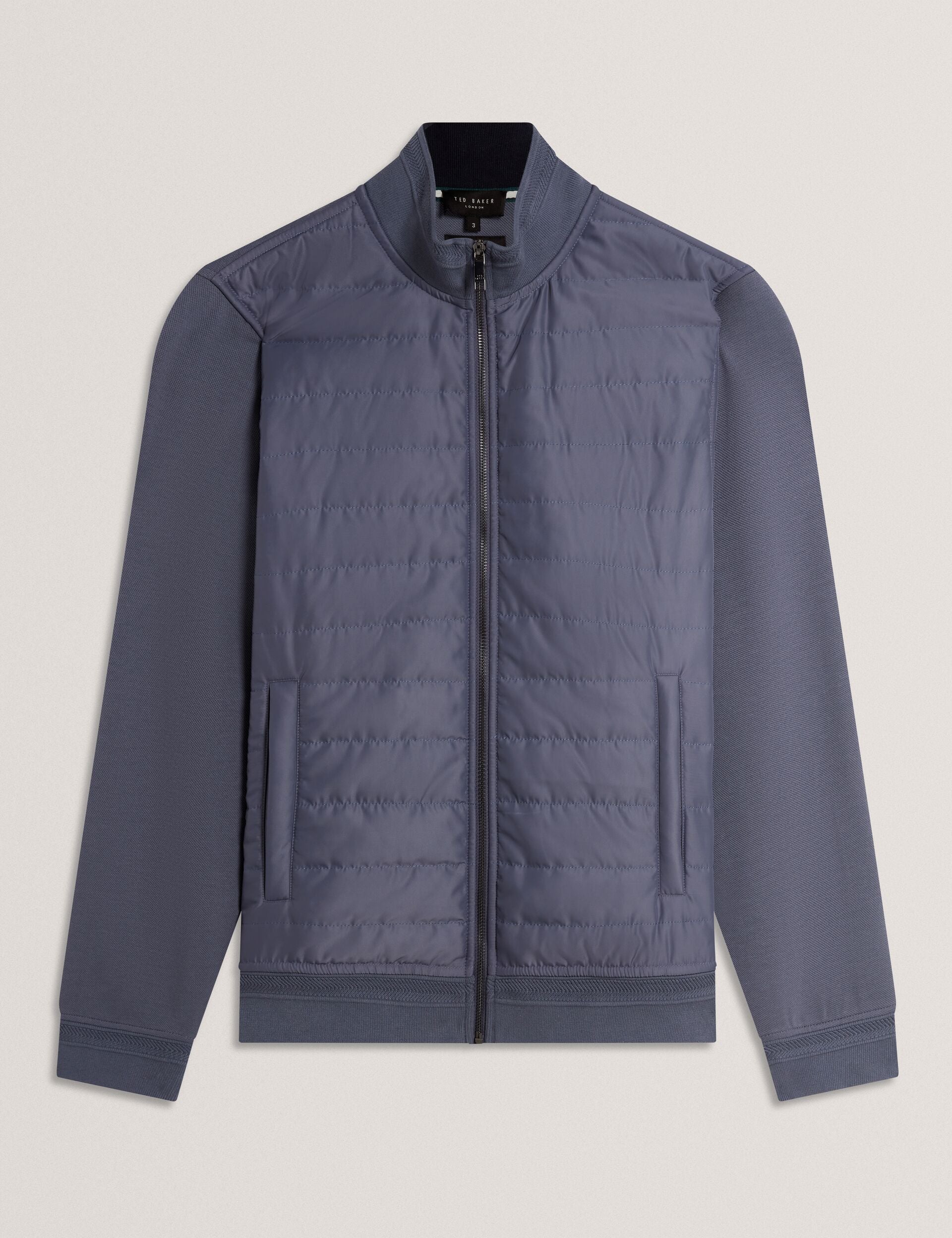 Ted Baker DURANO Quilted Front Zip-Through Knit Jacket MID BLUE